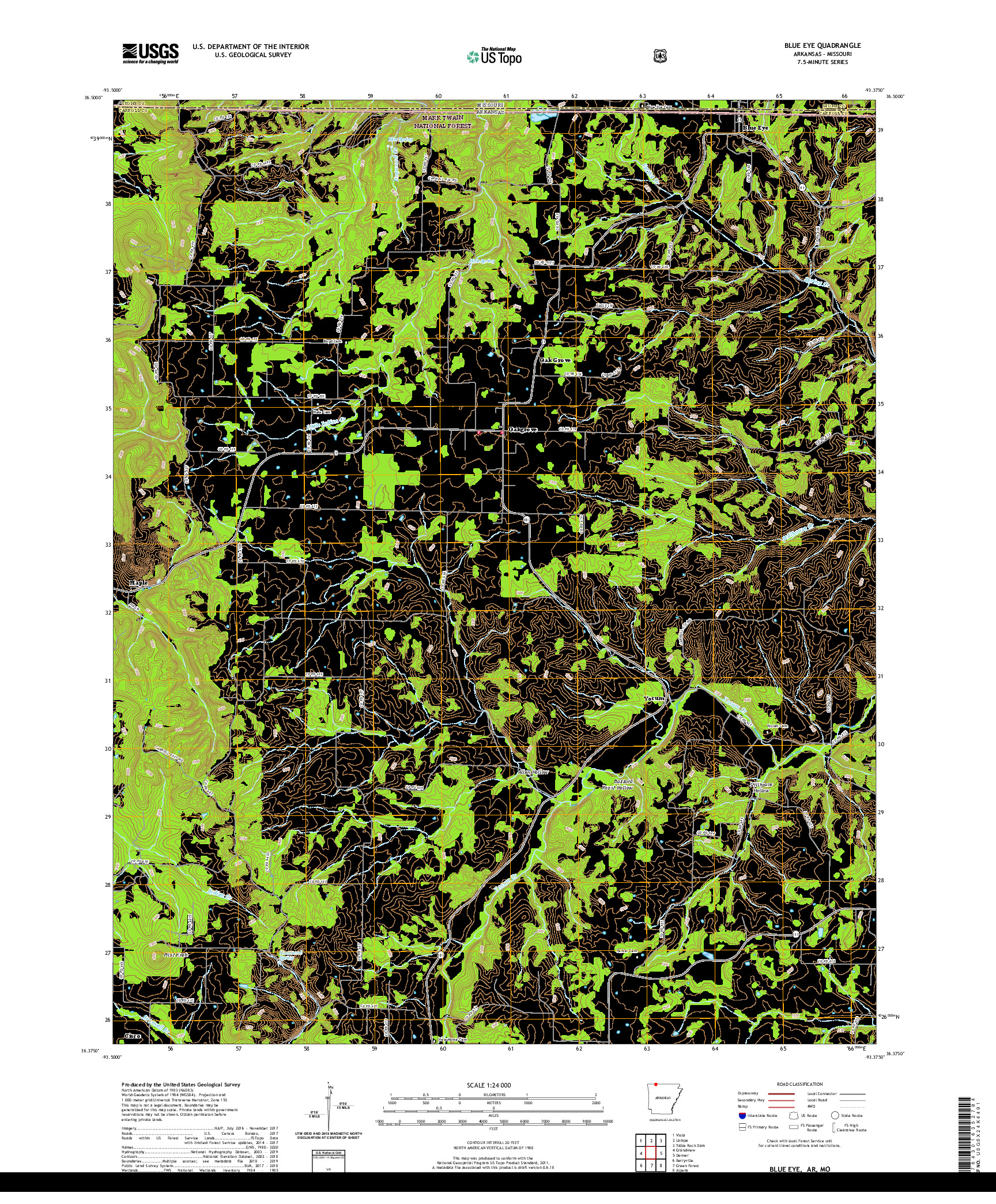 USGS US TOPO 7.5-MINUTE MAP FOR BLUE EYE, AR,MO 2020