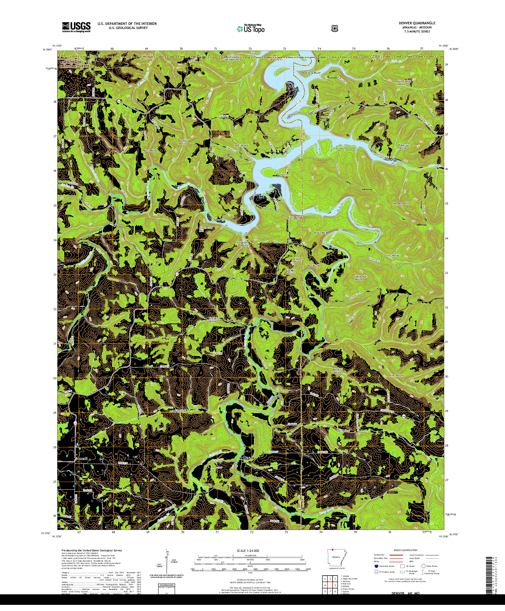 USGS US TOPO 7.5-MINUTE MAP FOR DENVER, AR,MO 2020