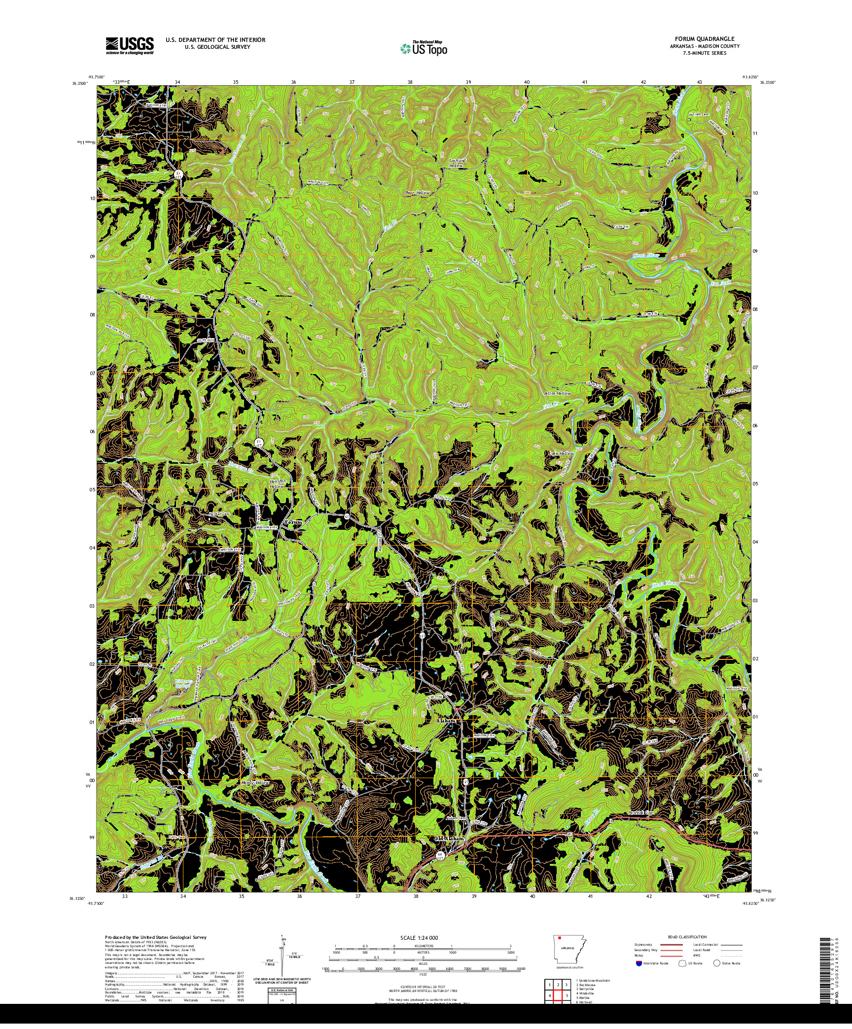 USGS US TOPO 7.5-MINUTE MAP FOR FORUM, AR 2020