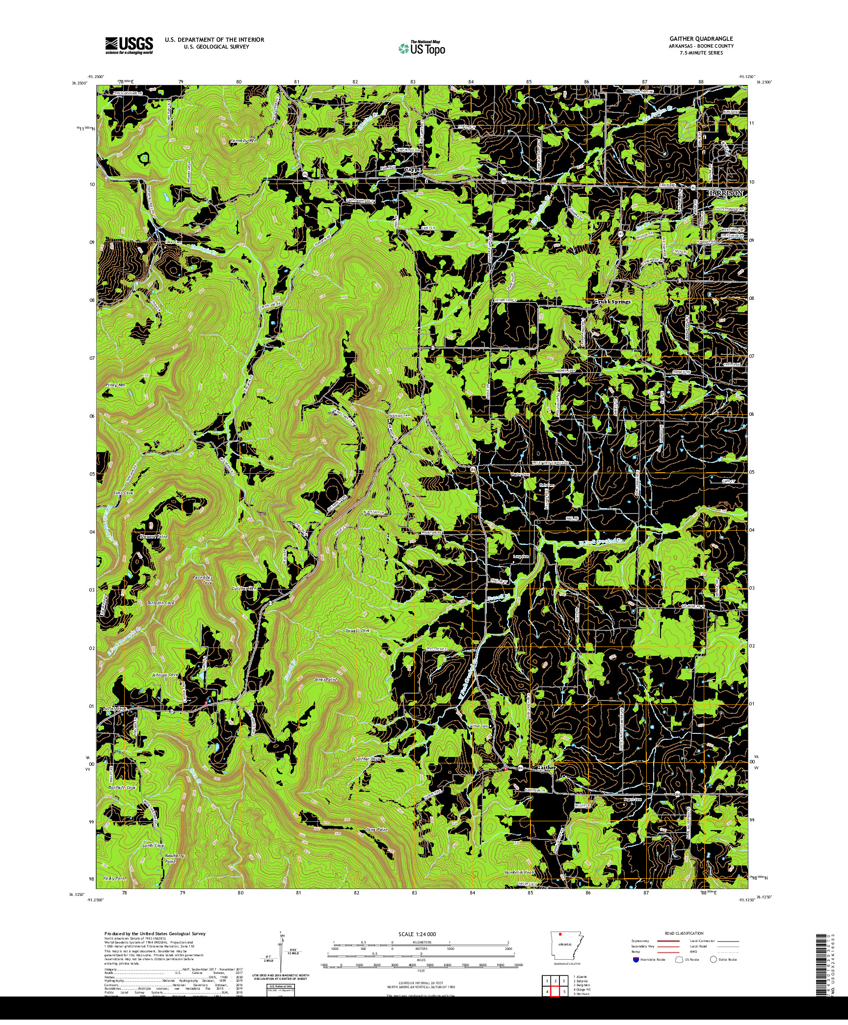 USGS US TOPO 7.5-MINUTE MAP FOR GAITHER, AR 2020
