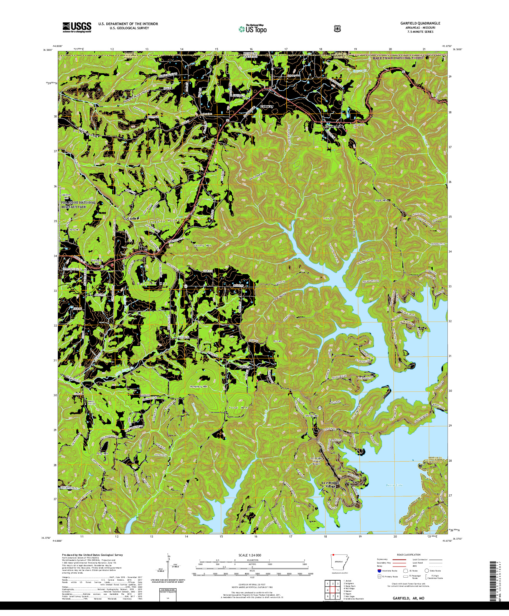 USGS US TOPO 7.5-MINUTE MAP FOR GARFIELD, AR,MO 2020