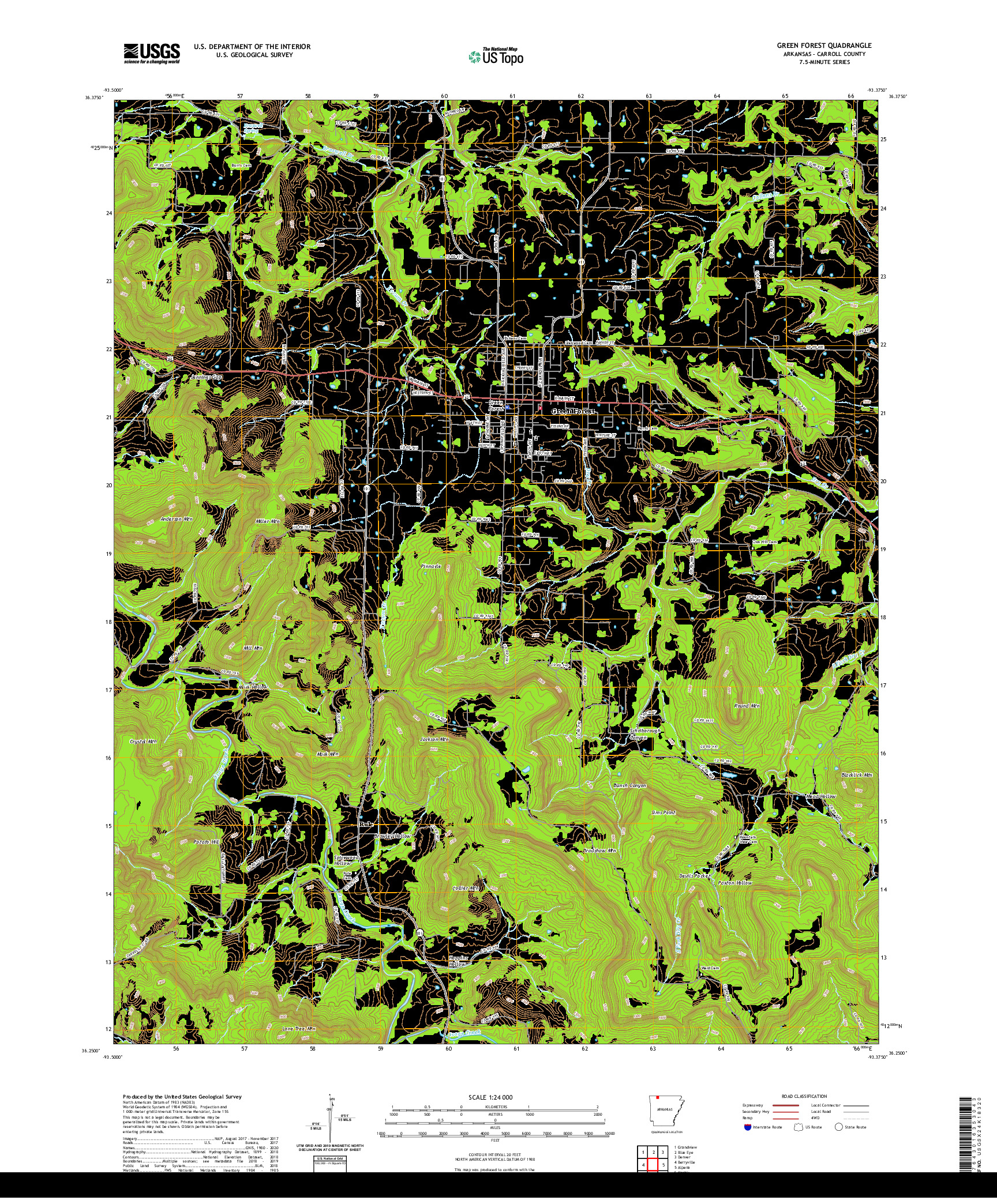 USGS US TOPO 7.5-MINUTE MAP FOR GREEN FOREST, AR 2020