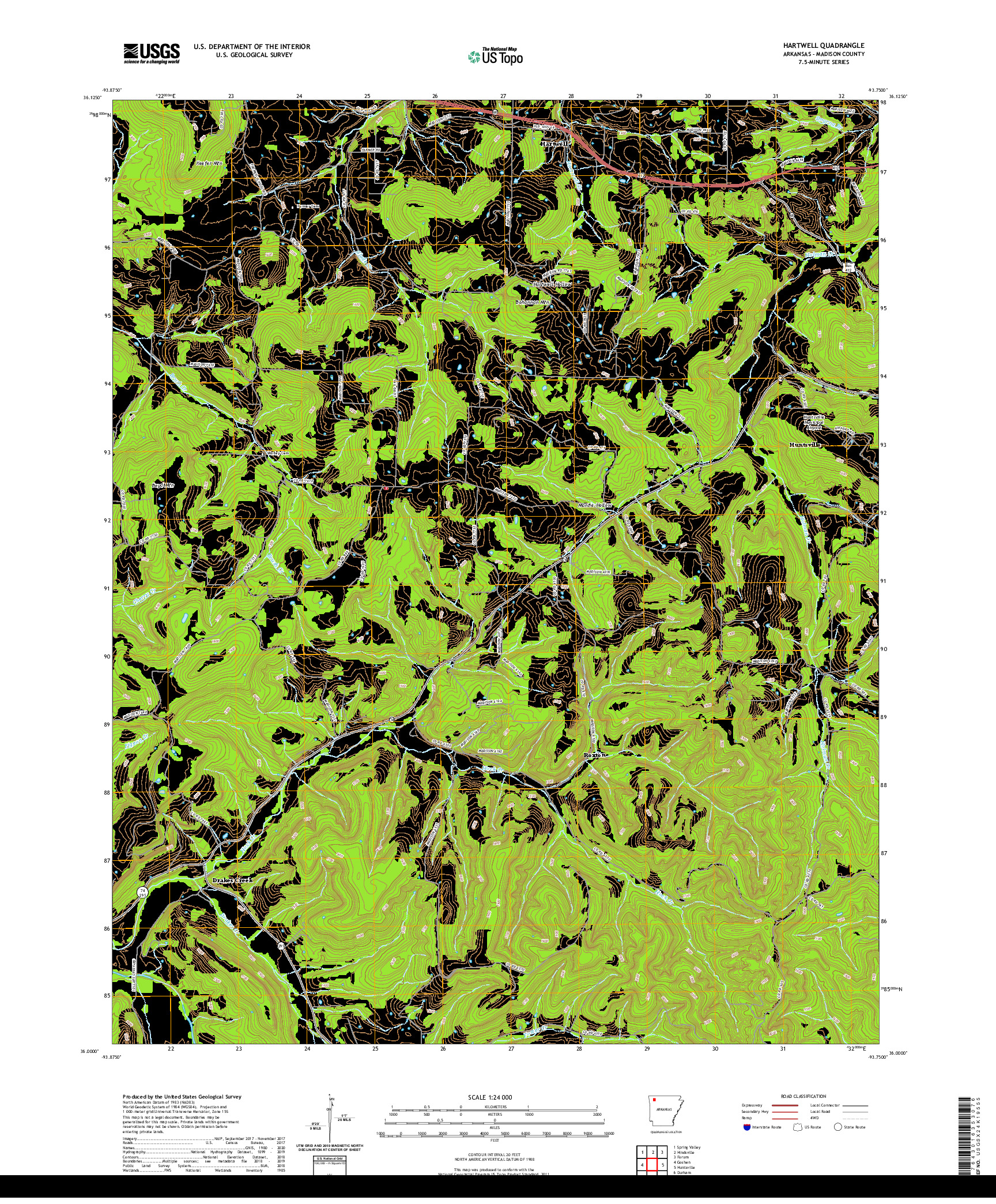 USGS US TOPO 7.5-MINUTE MAP FOR HARTWELL, AR 2020