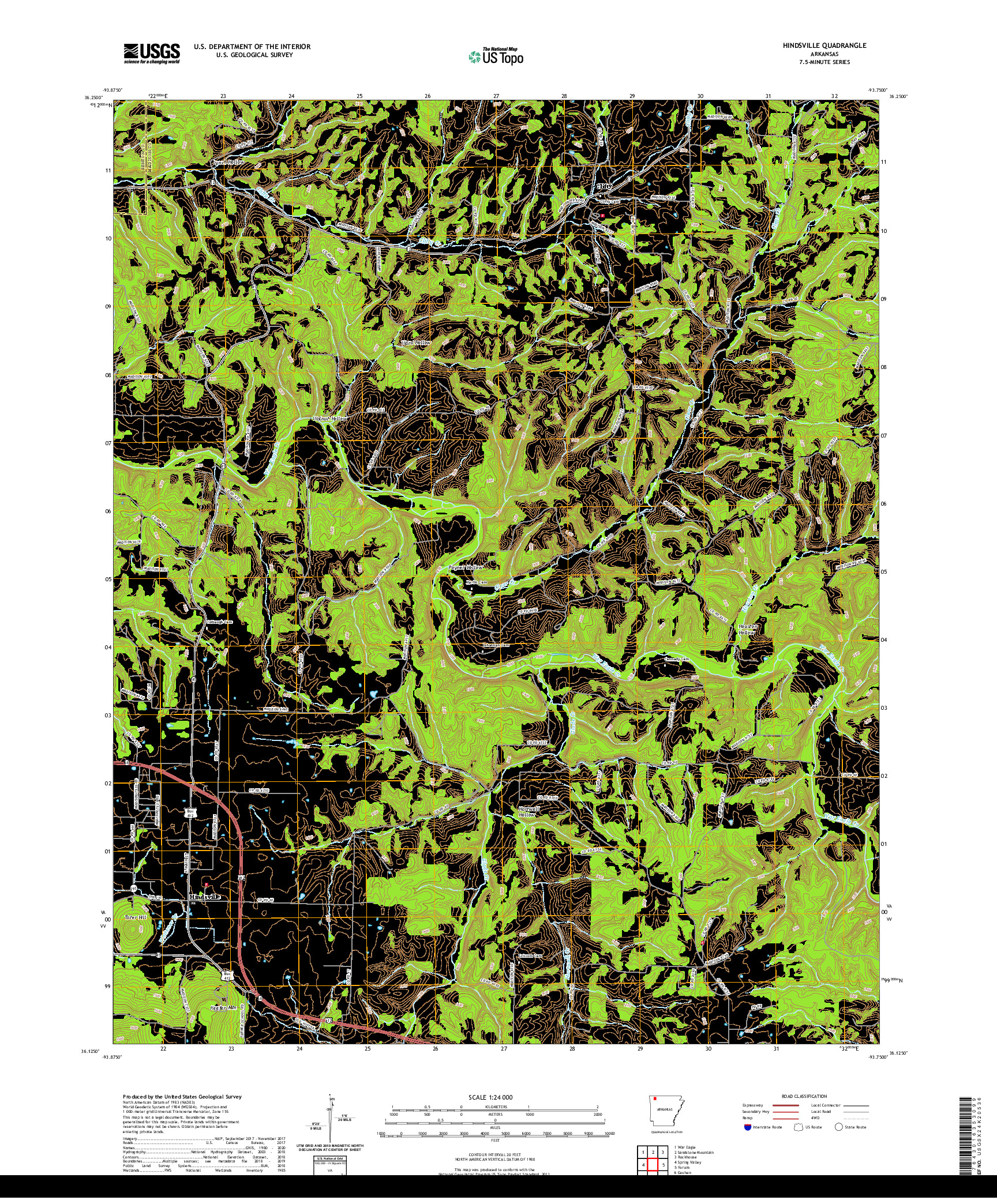 USGS US TOPO 7.5-MINUTE MAP FOR HINDSVILLE, AR 2020