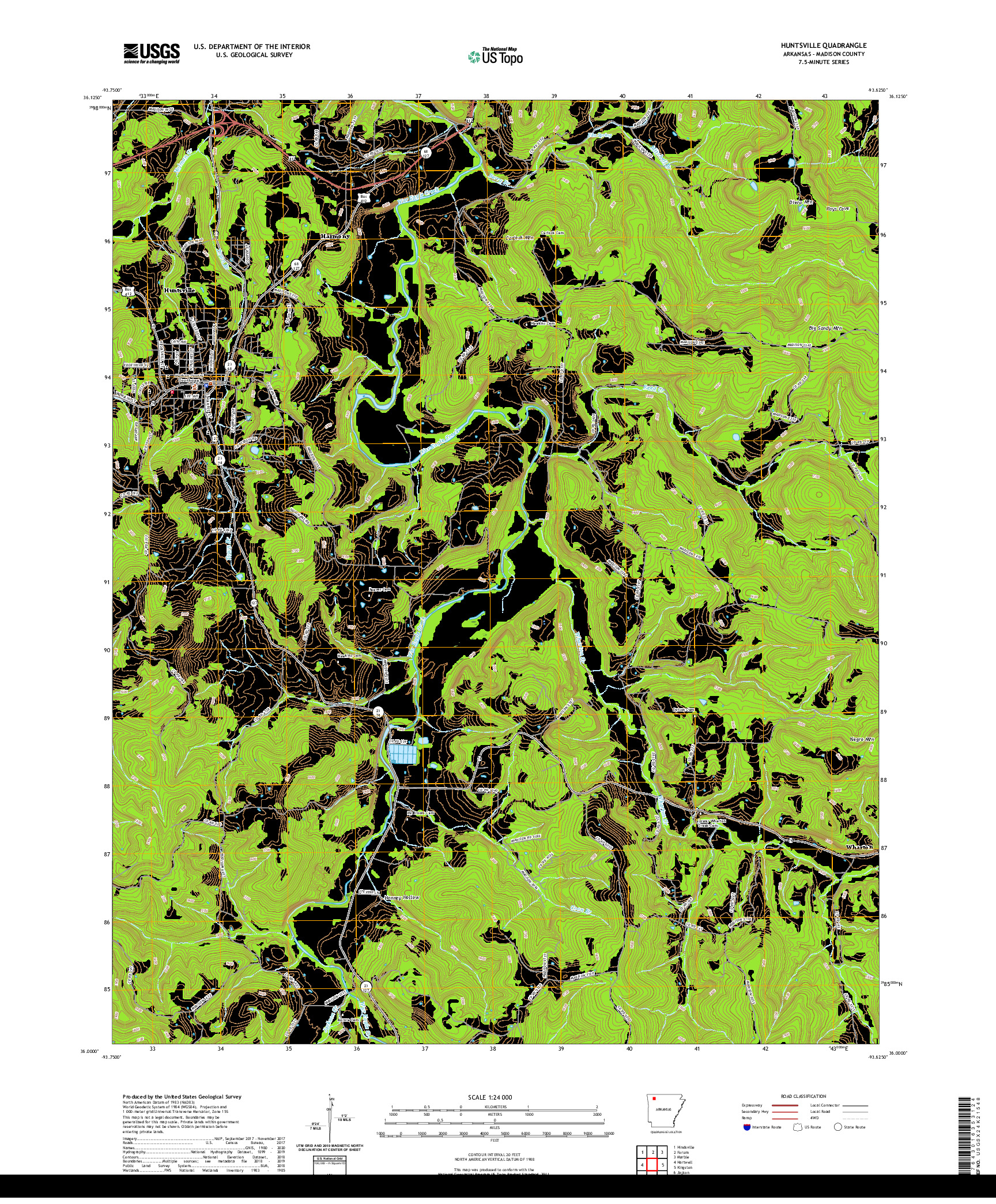 USGS US TOPO 7.5-MINUTE MAP FOR HUNTSVILLE, AR 2020