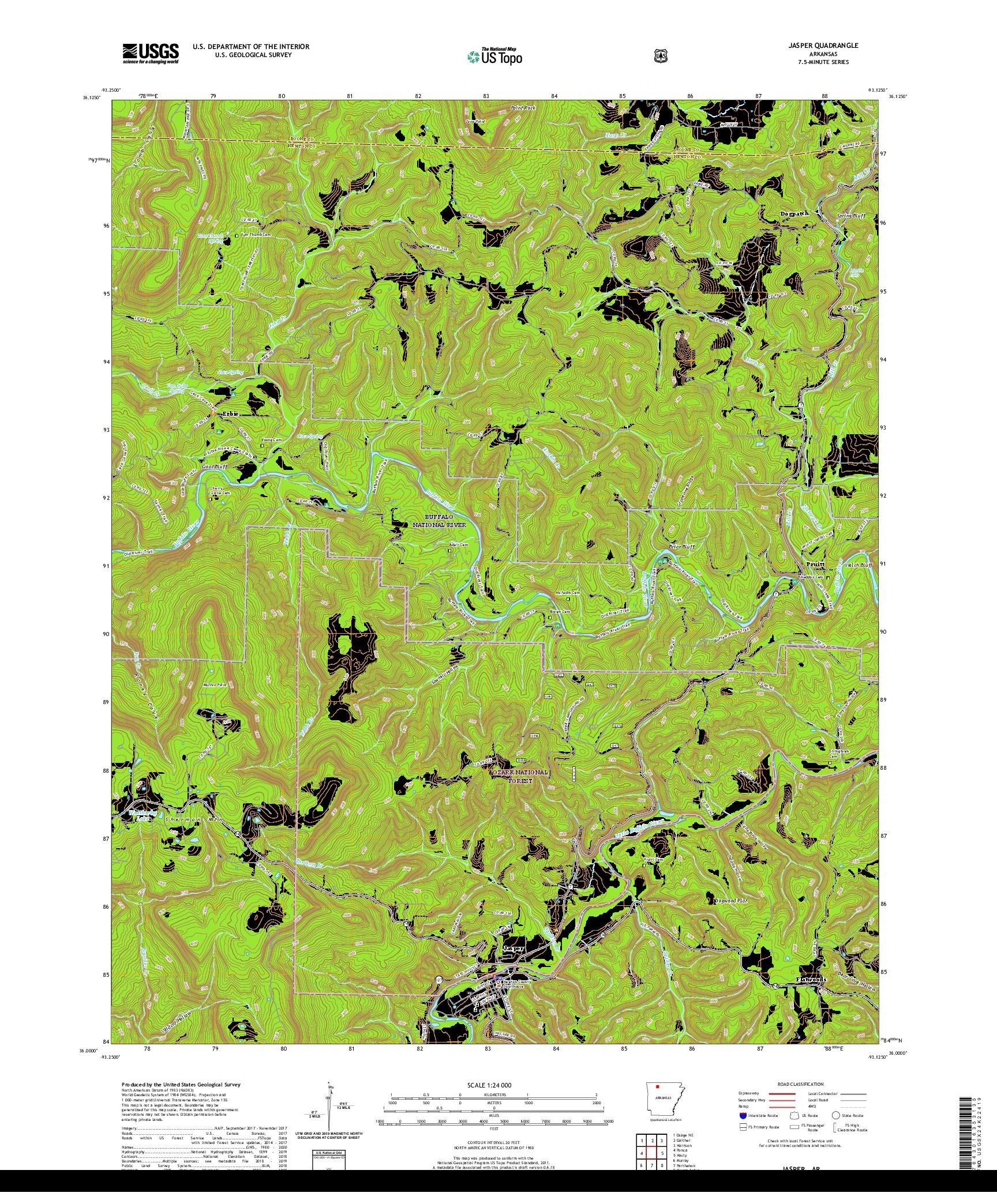 USGS US TOPO 7.5-MINUTE MAP FOR JASPER, AR 2020