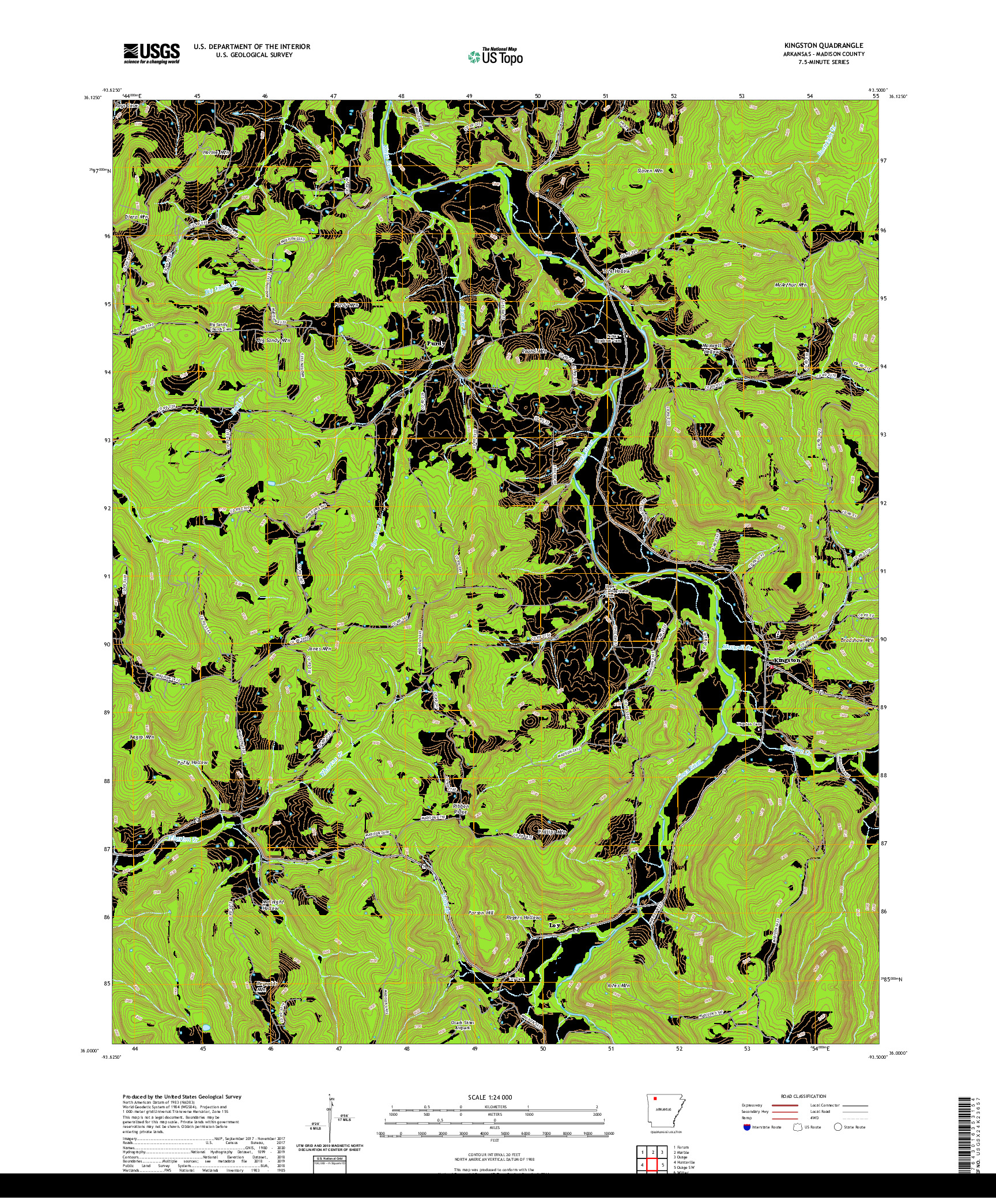 USGS US TOPO 7.5-MINUTE MAP FOR KINGSTON, AR 2020