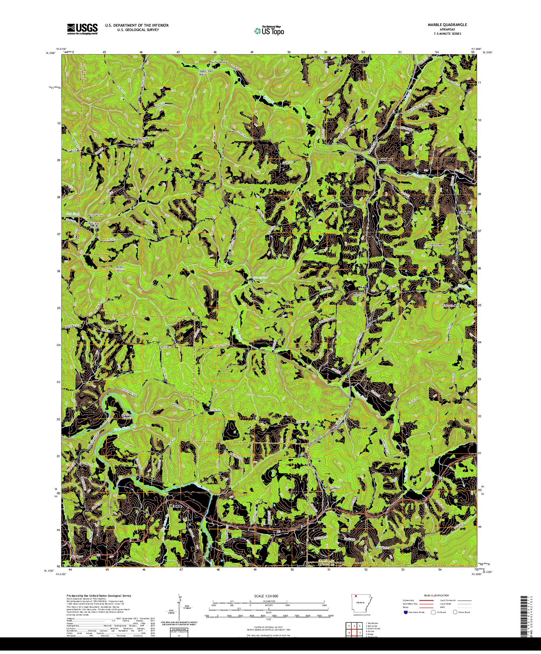 USGS US TOPO 7.5-MINUTE MAP FOR MARBLE, AR 2020