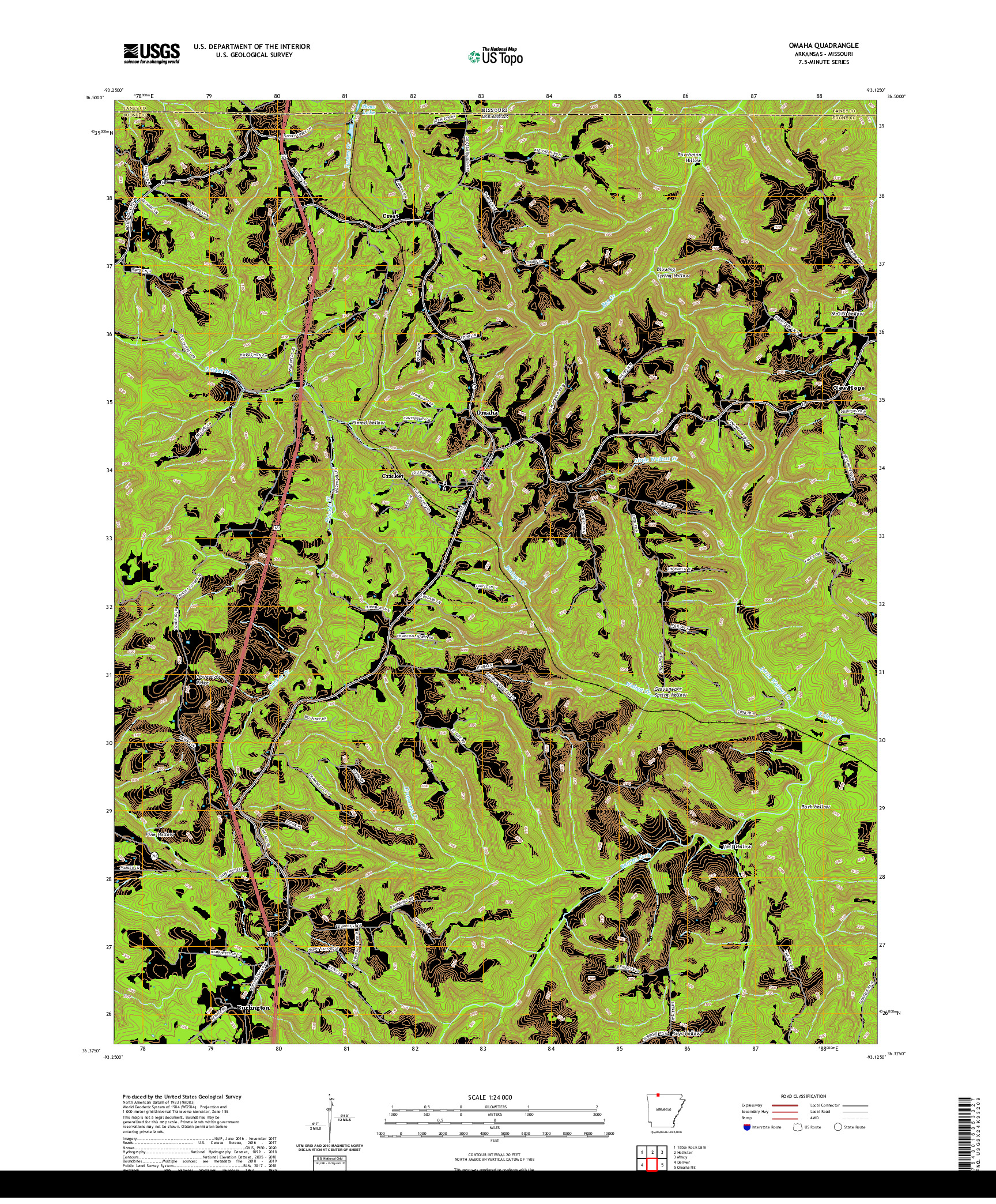 USGS US TOPO 7.5-MINUTE MAP FOR OMAHA, AR,MO 2020