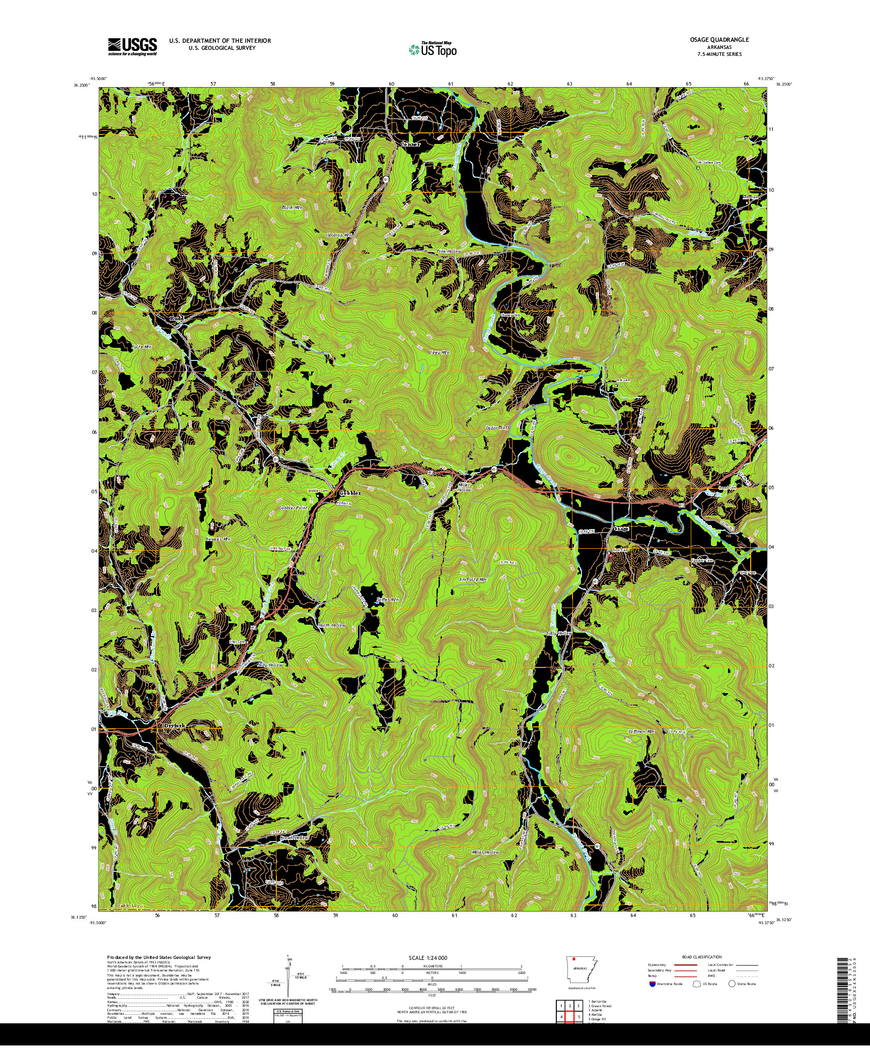 USGS US TOPO 7.5-MINUTE MAP FOR OSAGE, AR 2020