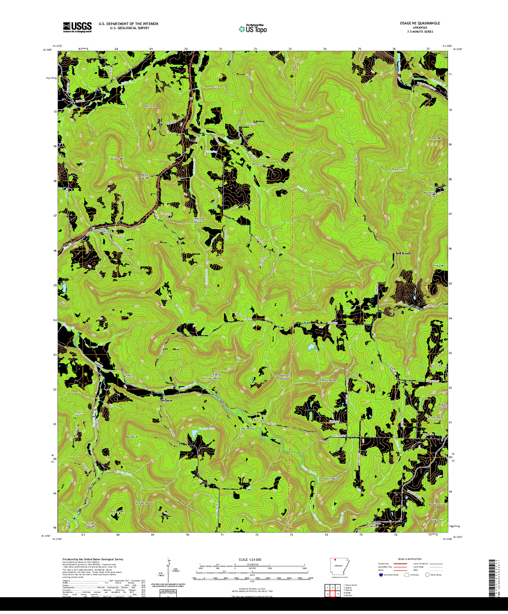 USGS US TOPO 7.5-MINUTE MAP FOR OSAGE NE, AR 2020