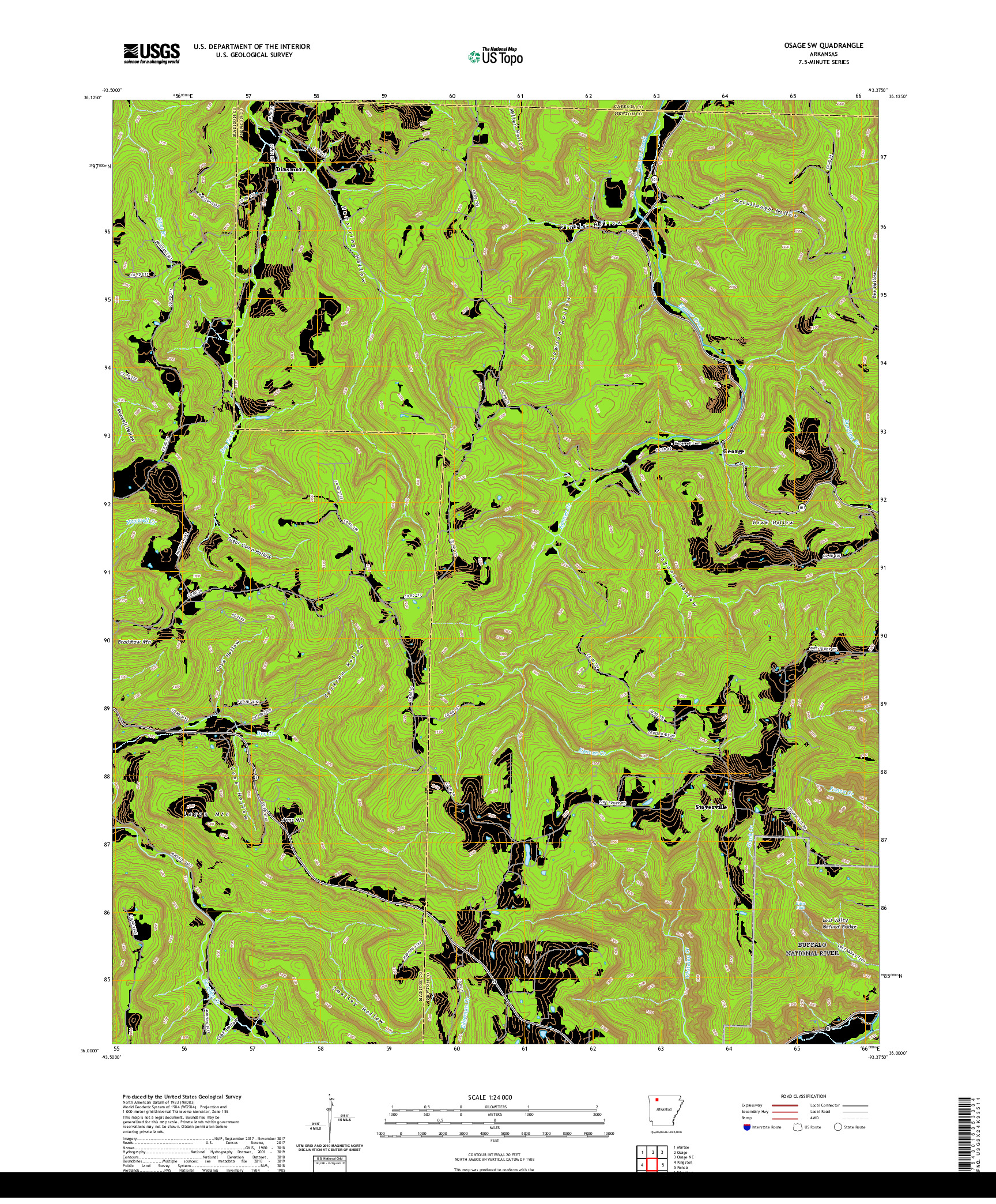 USGS US TOPO 7.5-MINUTE MAP FOR OSAGE SW, AR 2020