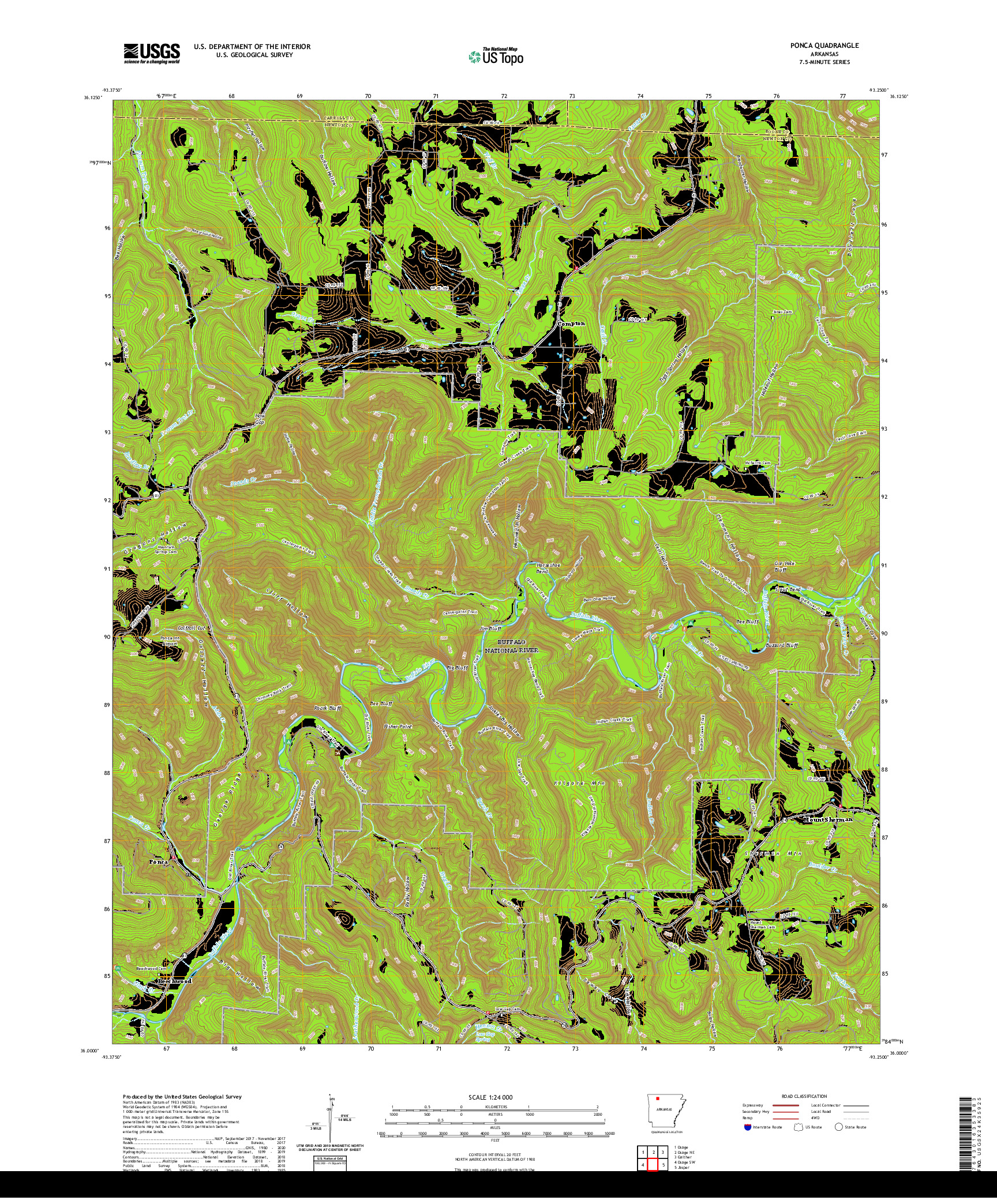 USGS US TOPO 7.5-MINUTE MAP FOR PONCA, AR 2020