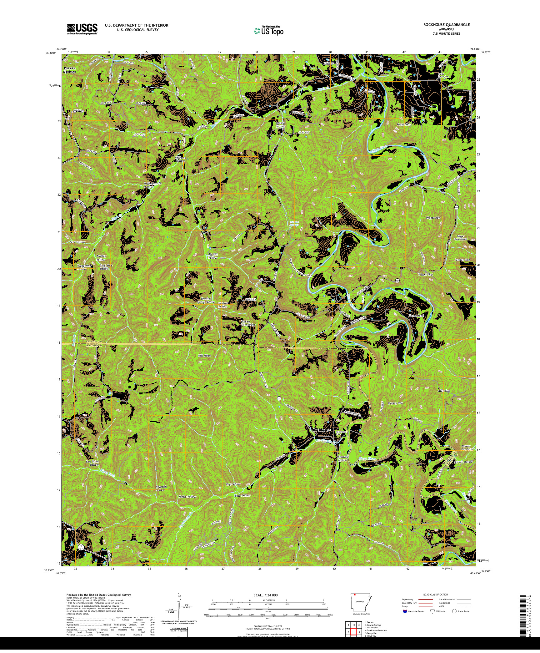 USGS US TOPO 7.5-MINUTE MAP FOR ROCKHOUSE, AR 2020