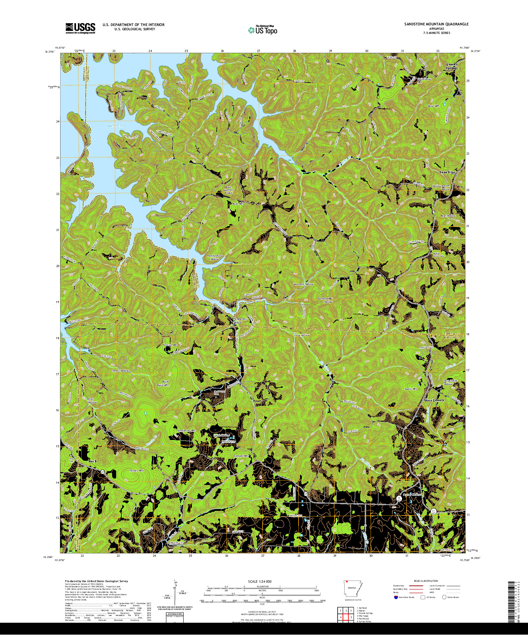 USGS US TOPO 7.5-MINUTE MAP FOR SANDSTONE MOUNTAIN, AR 2020
