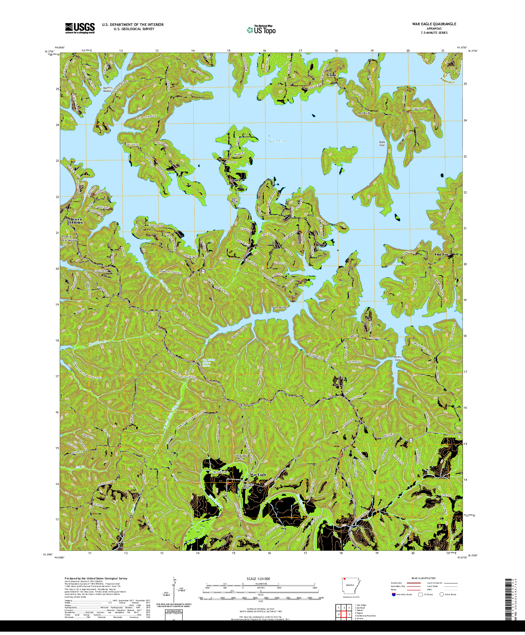 USGS US TOPO 7.5-MINUTE MAP FOR WAR EAGLE, AR 2020