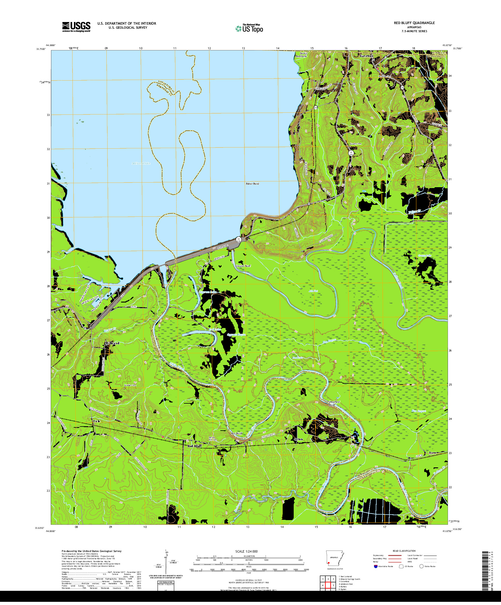 USGS US TOPO 7.5-MINUTE MAP FOR RED BLUFF, AR 2020