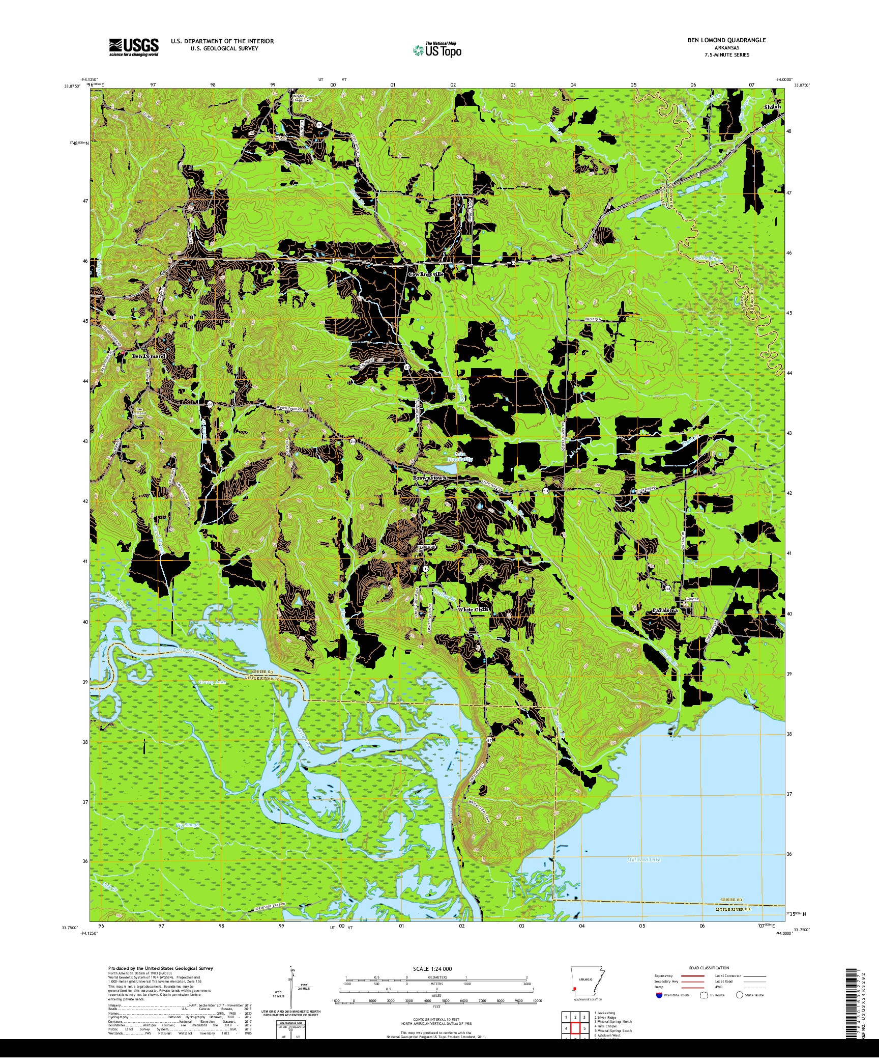USGS US TOPO 7.5-MINUTE MAP FOR BEN LOMOND, AR 2020