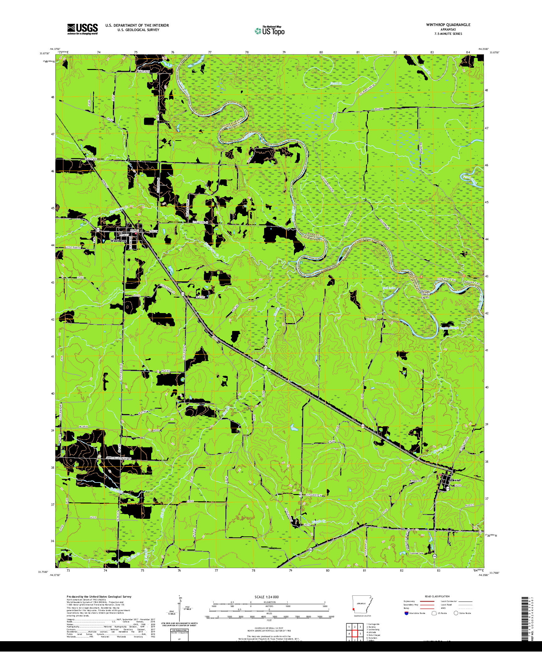 USGS US TOPO 7.5-MINUTE MAP FOR WINTHROP, AR 2020