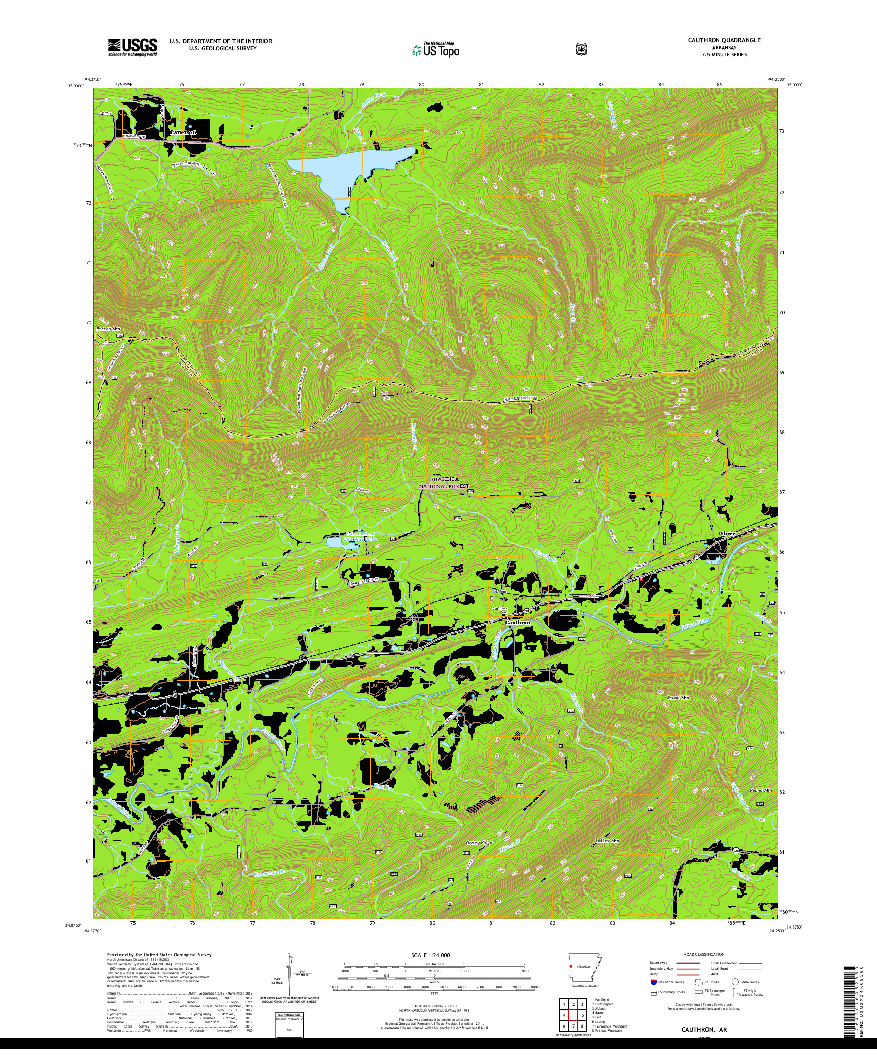 USGS US TOPO 7.5-MINUTE MAP FOR CAUTHRON, AR 2020