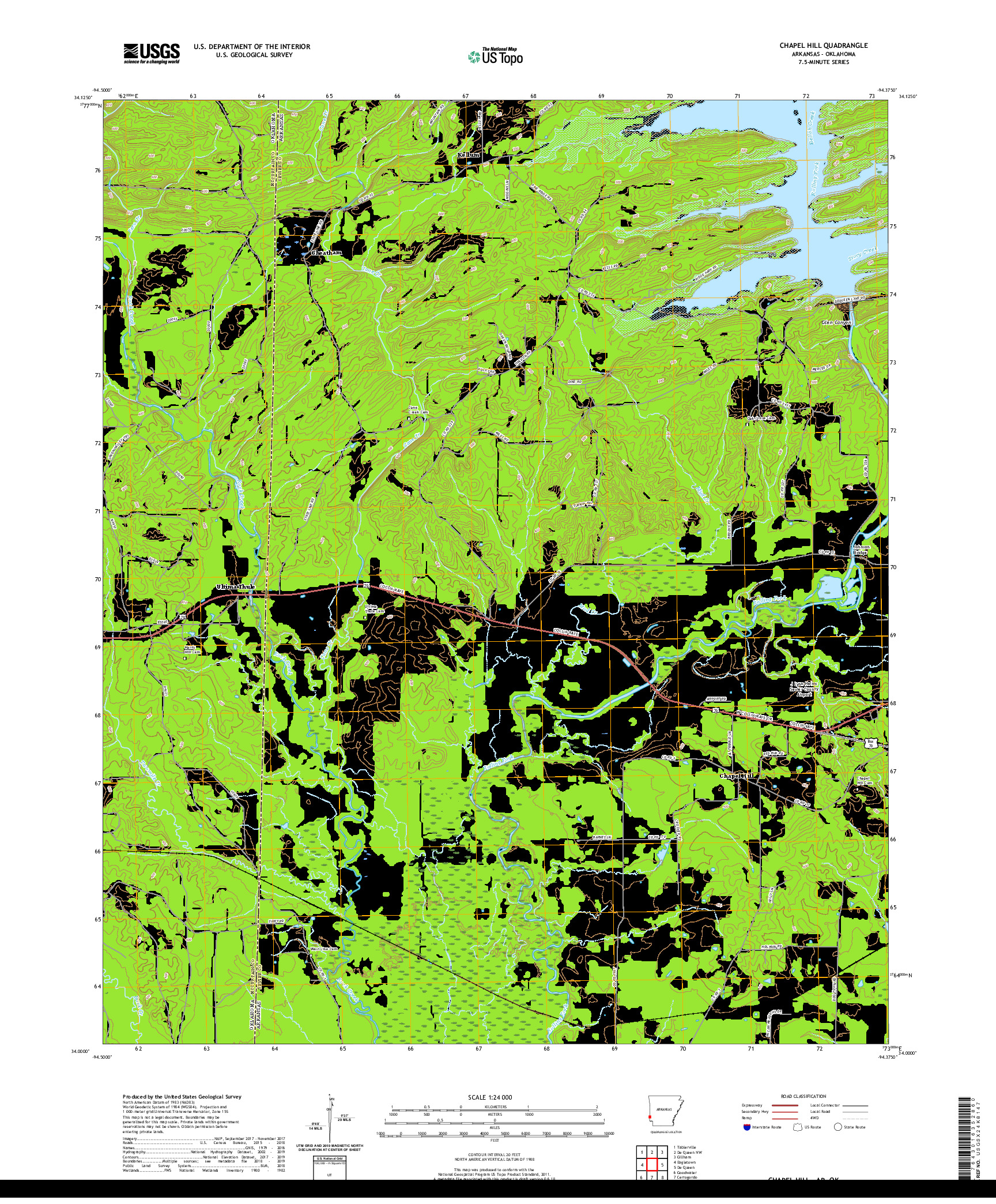 USGS US TOPO 7.5-MINUTE MAP FOR CHAPEL HILL, AR,OK 2020