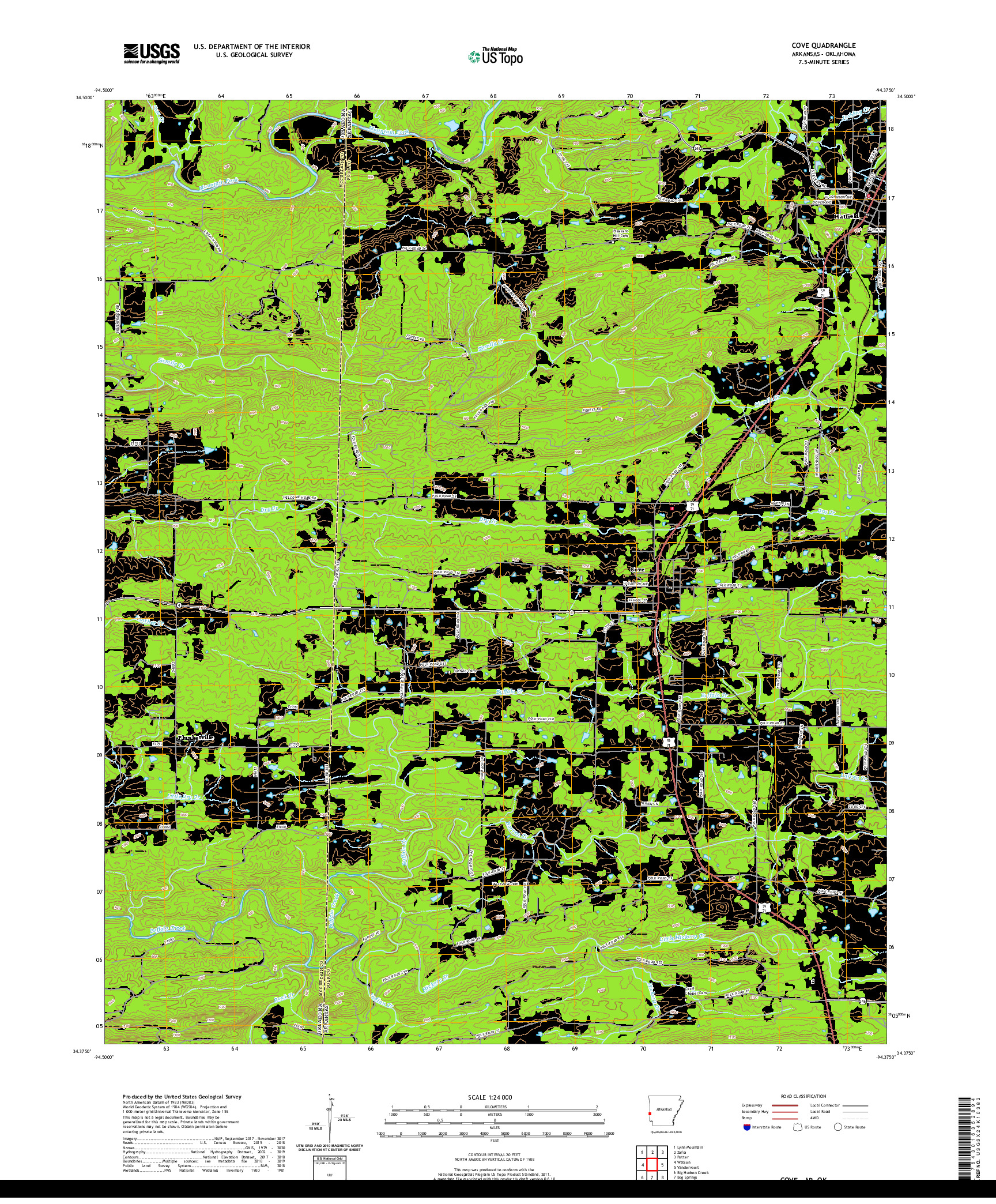 USGS US TOPO 7.5-MINUTE MAP FOR COVE, AR,OK 2020