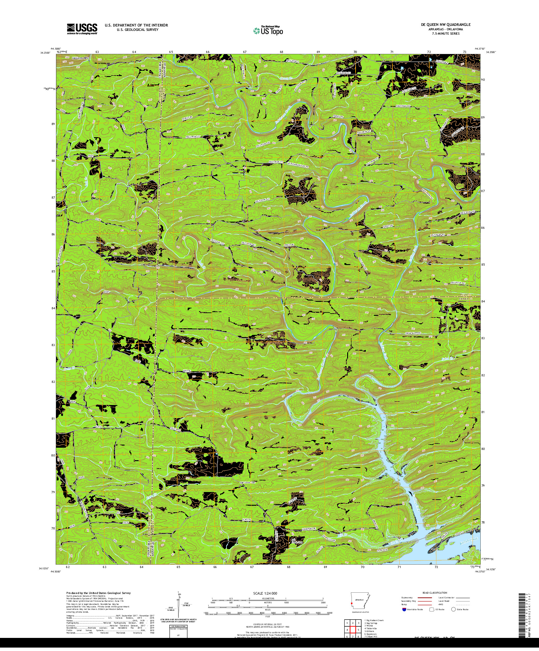 USGS US TOPO 7.5-MINUTE MAP FOR DE QUEEN NW, AR,OK 2020