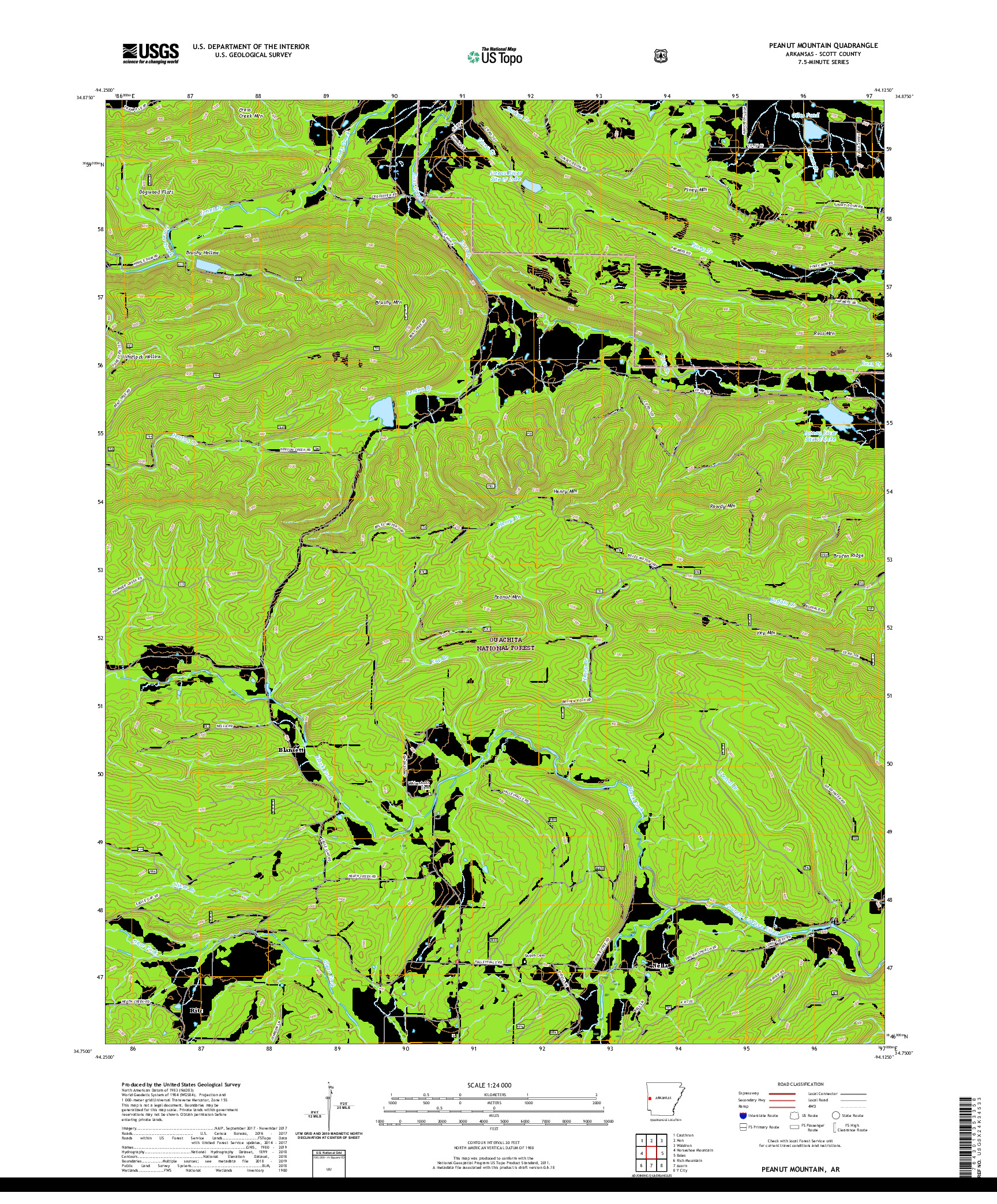 USGS US TOPO 7.5-MINUTE MAP FOR PEANUT MOUNTAIN, AR 2020