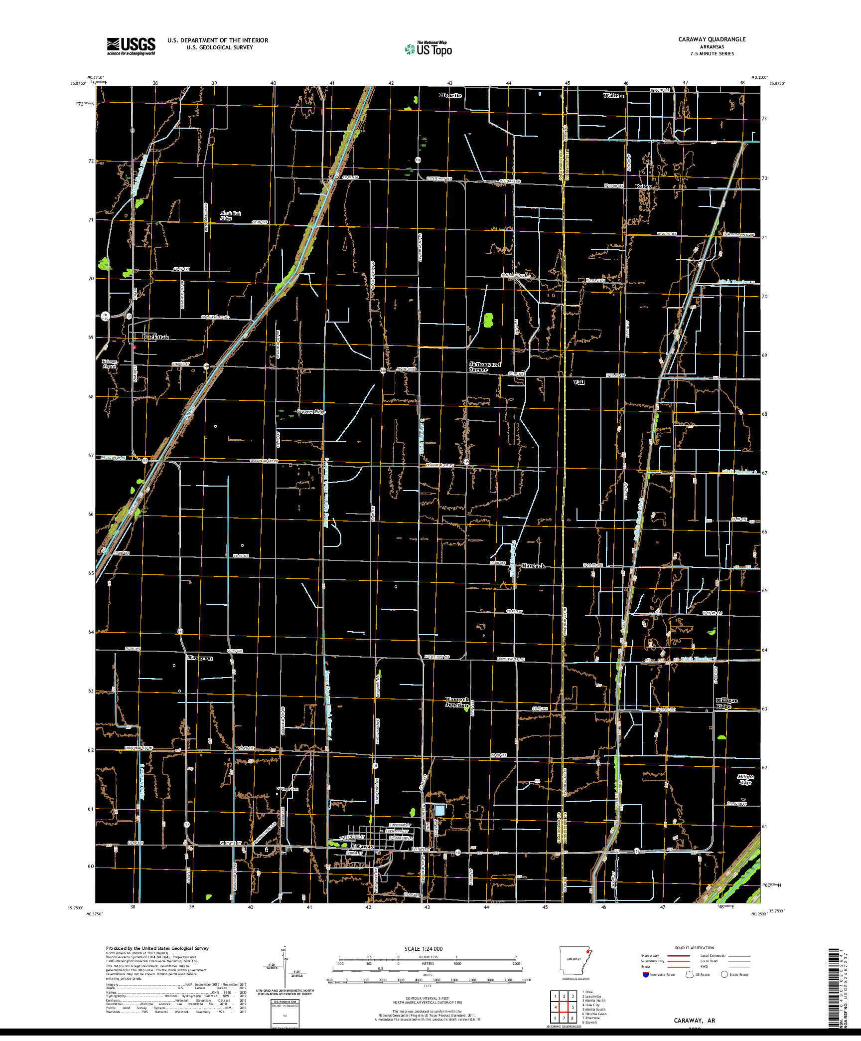 USGS US TOPO 7.5-MINUTE MAP FOR CARAWAY, AR 2020