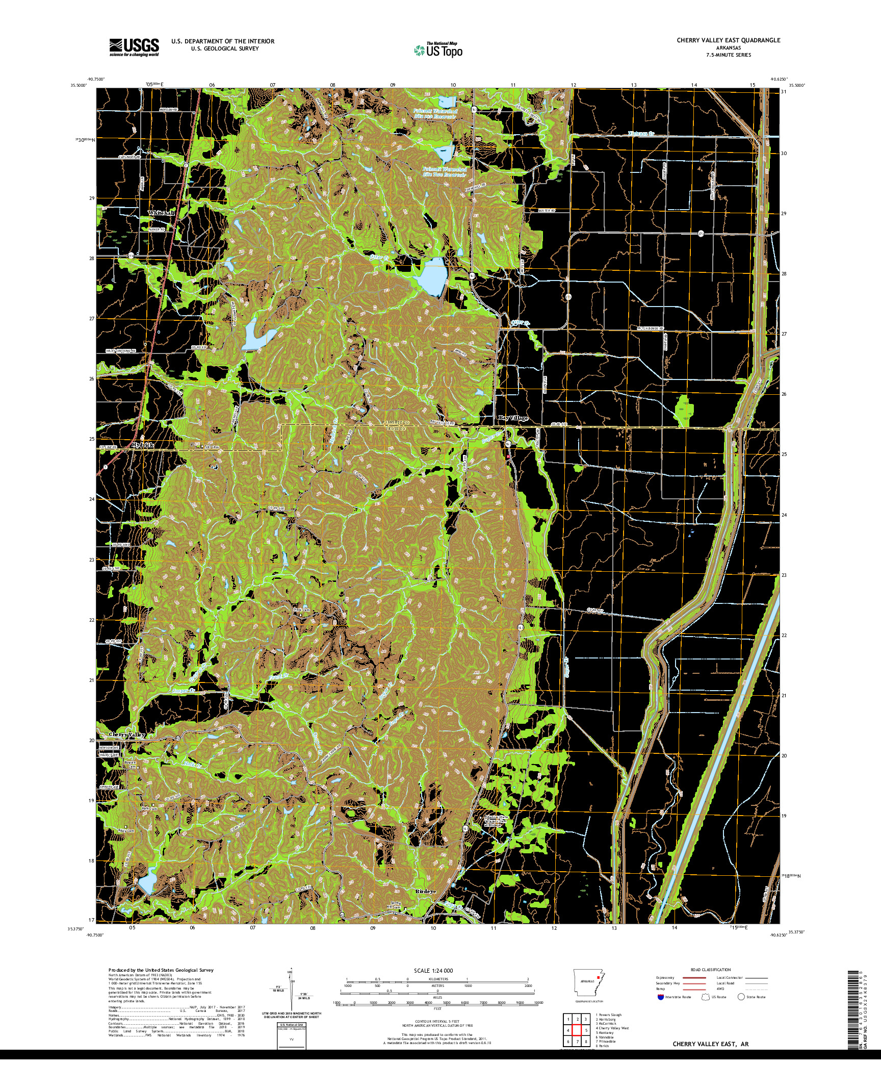 USGS US TOPO 7.5-MINUTE MAP FOR CHERRY VALLEY EAST, AR 2020