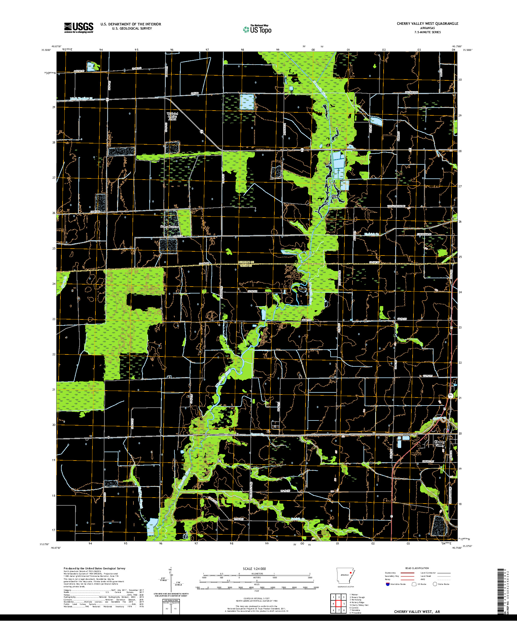 USGS US TOPO 7.5-MINUTE MAP FOR CHERRY VALLEY WEST, AR 2020