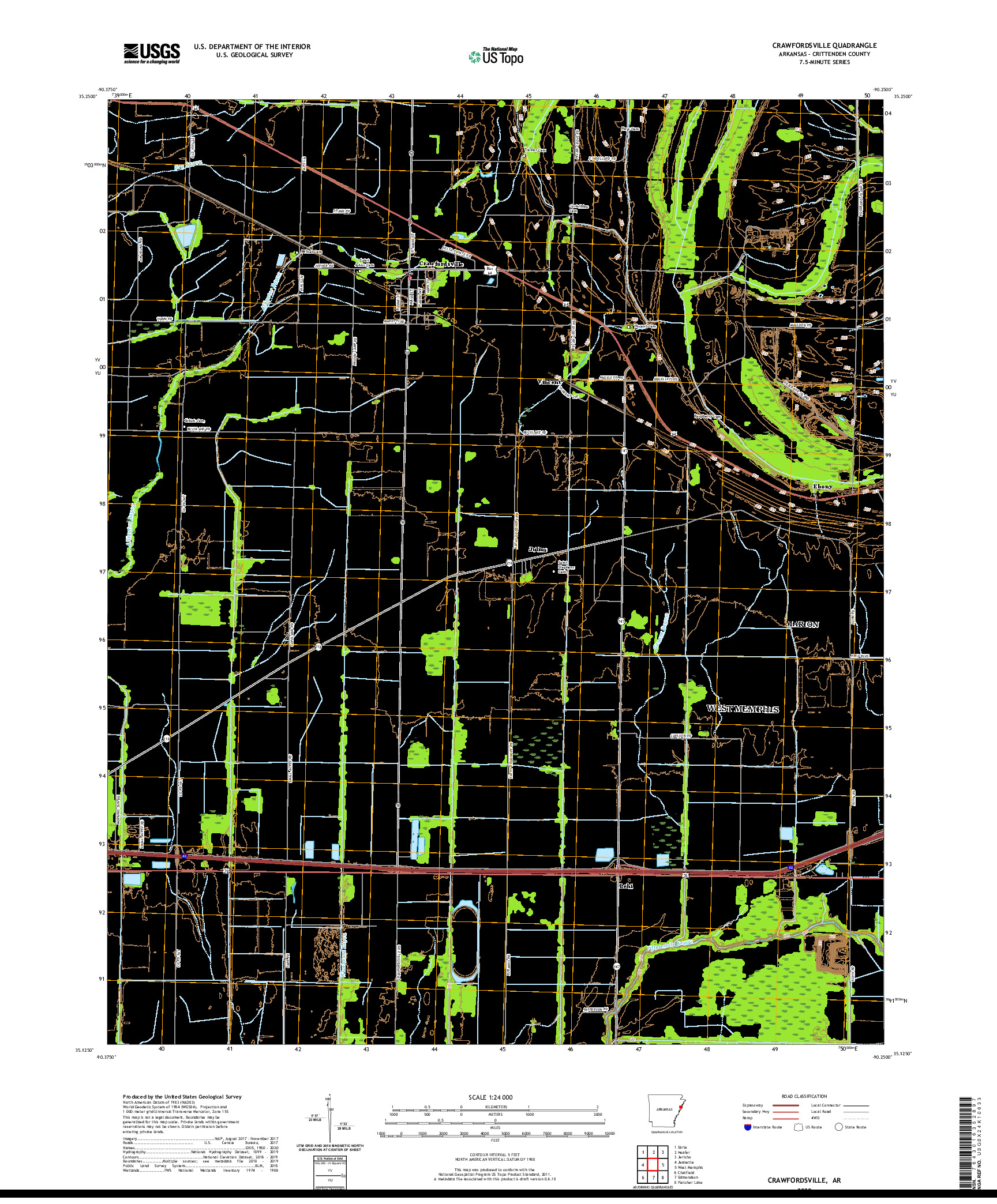 USGS US TOPO 7.5-MINUTE MAP FOR CRAWFORDSVILLE, AR 2020