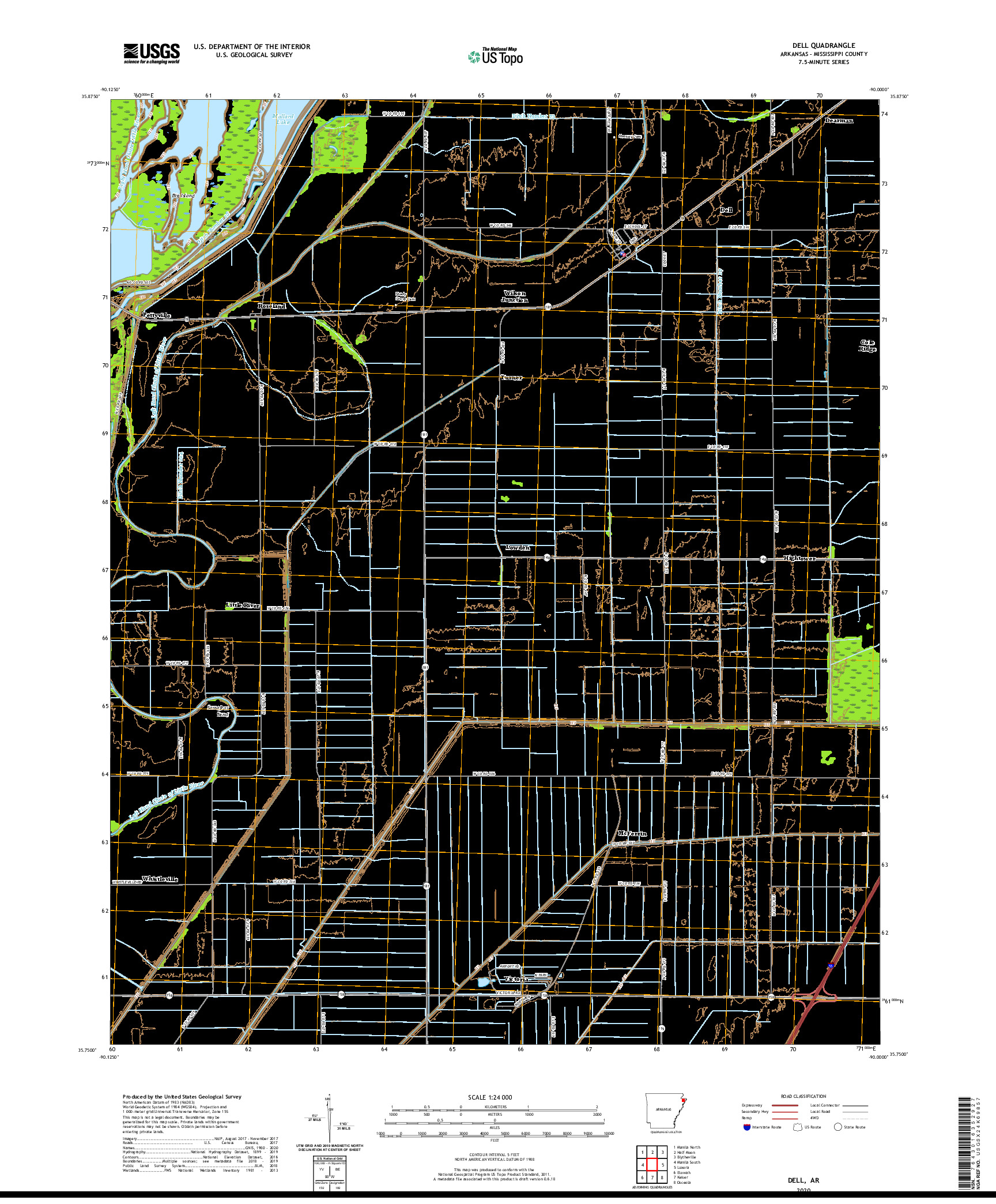 USGS US TOPO 7.5-MINUTE MAP FOR DELL, AR 2020