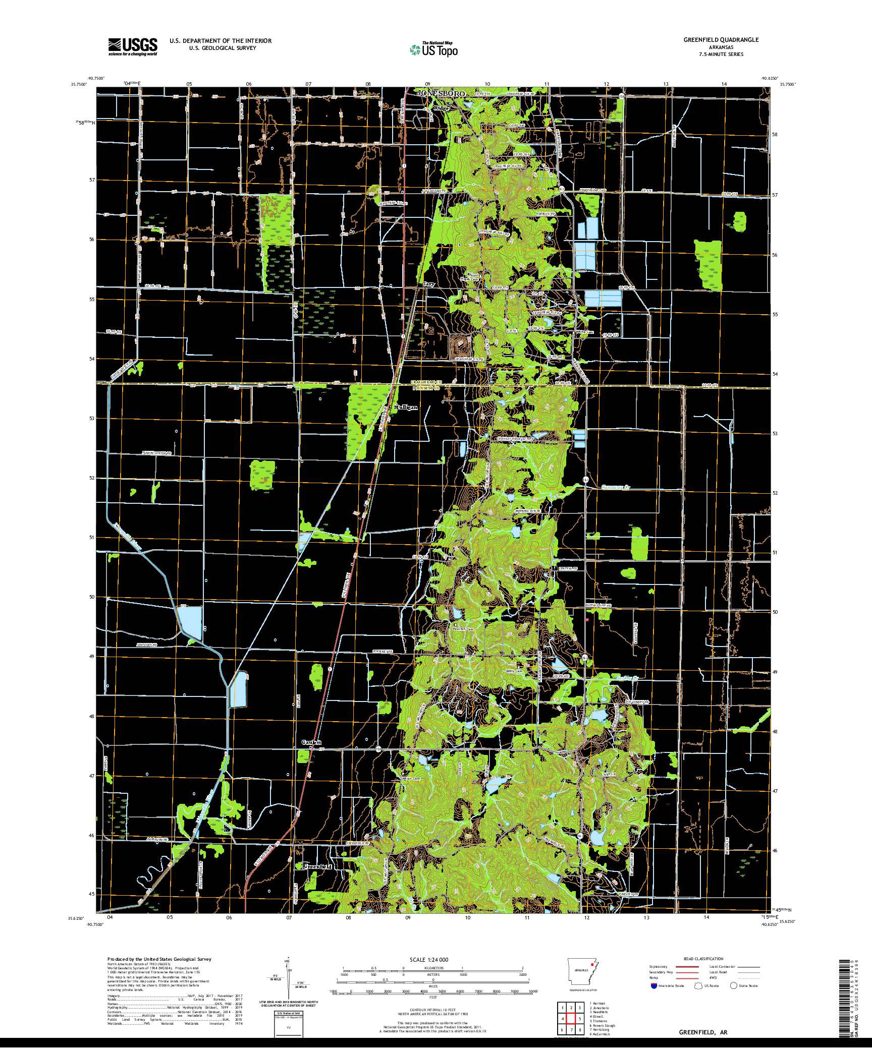 USGS US TOPO 7.5-MINUTE MAP FOR GREENFIELD, AR 2020