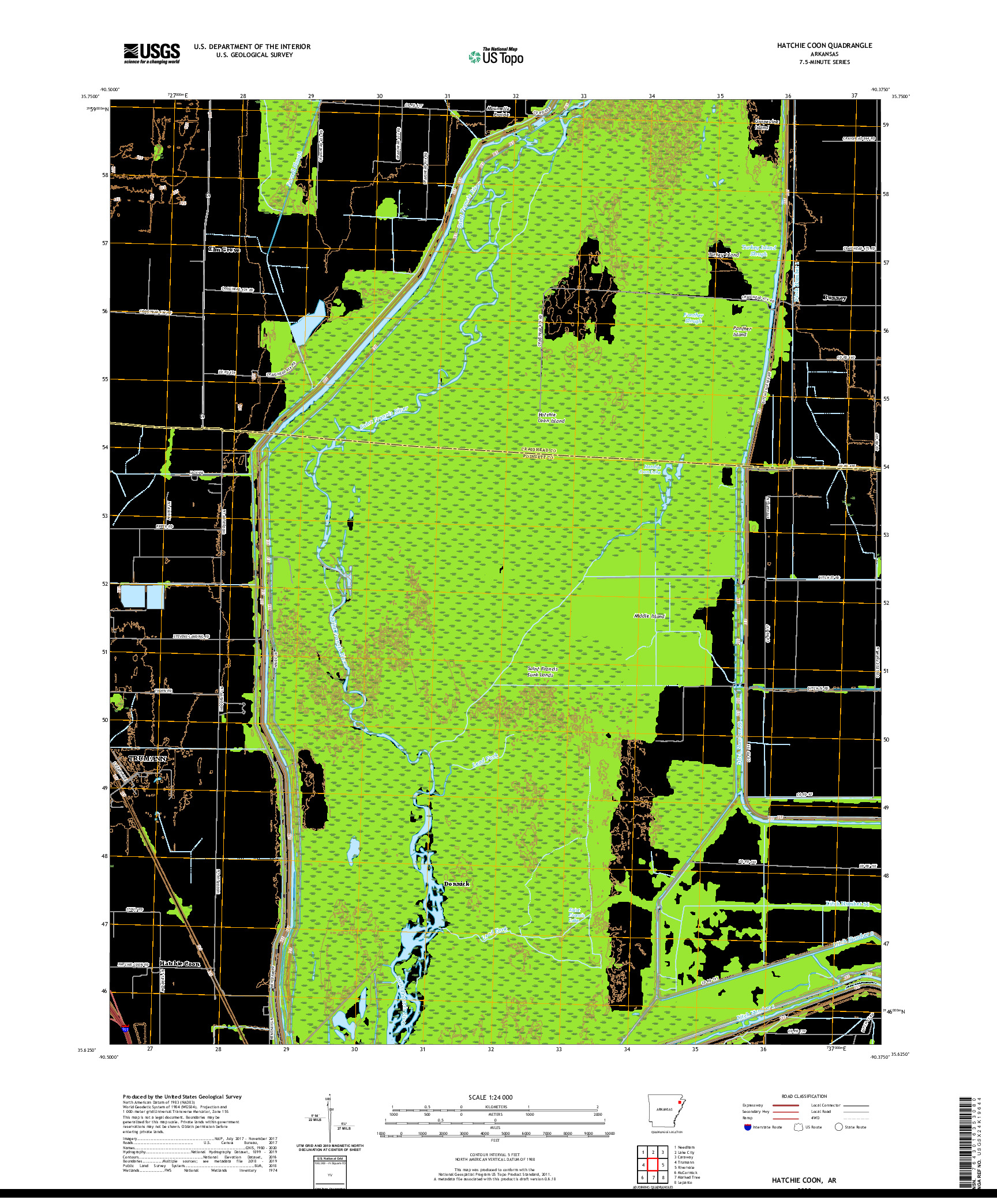 USGS US TOPO 7.5-MINUTE MAP FOR HATCHIE COON, AR 2020