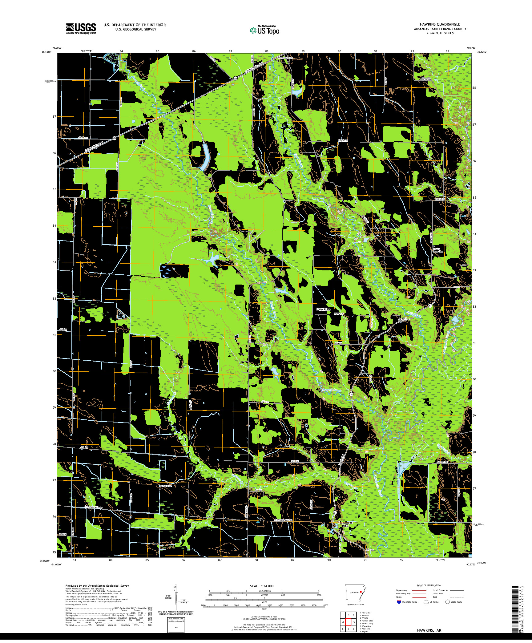 USGS US TOPO 7.5-MINUTE MAP FOR HAWKINS, AR 2020