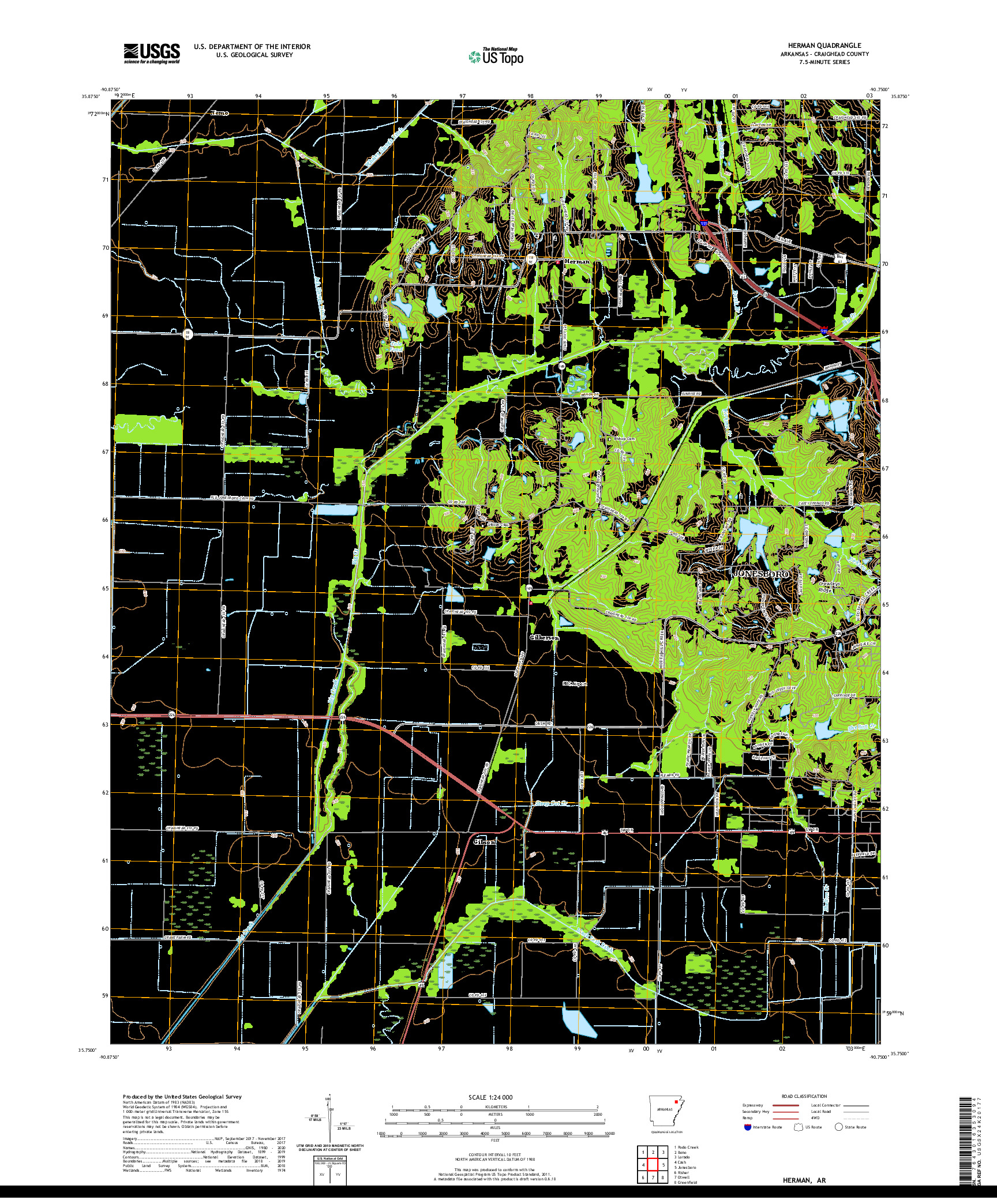 USGS US TOPO 7.5-MINUTE MAP FOR HERMAN, AR 2020