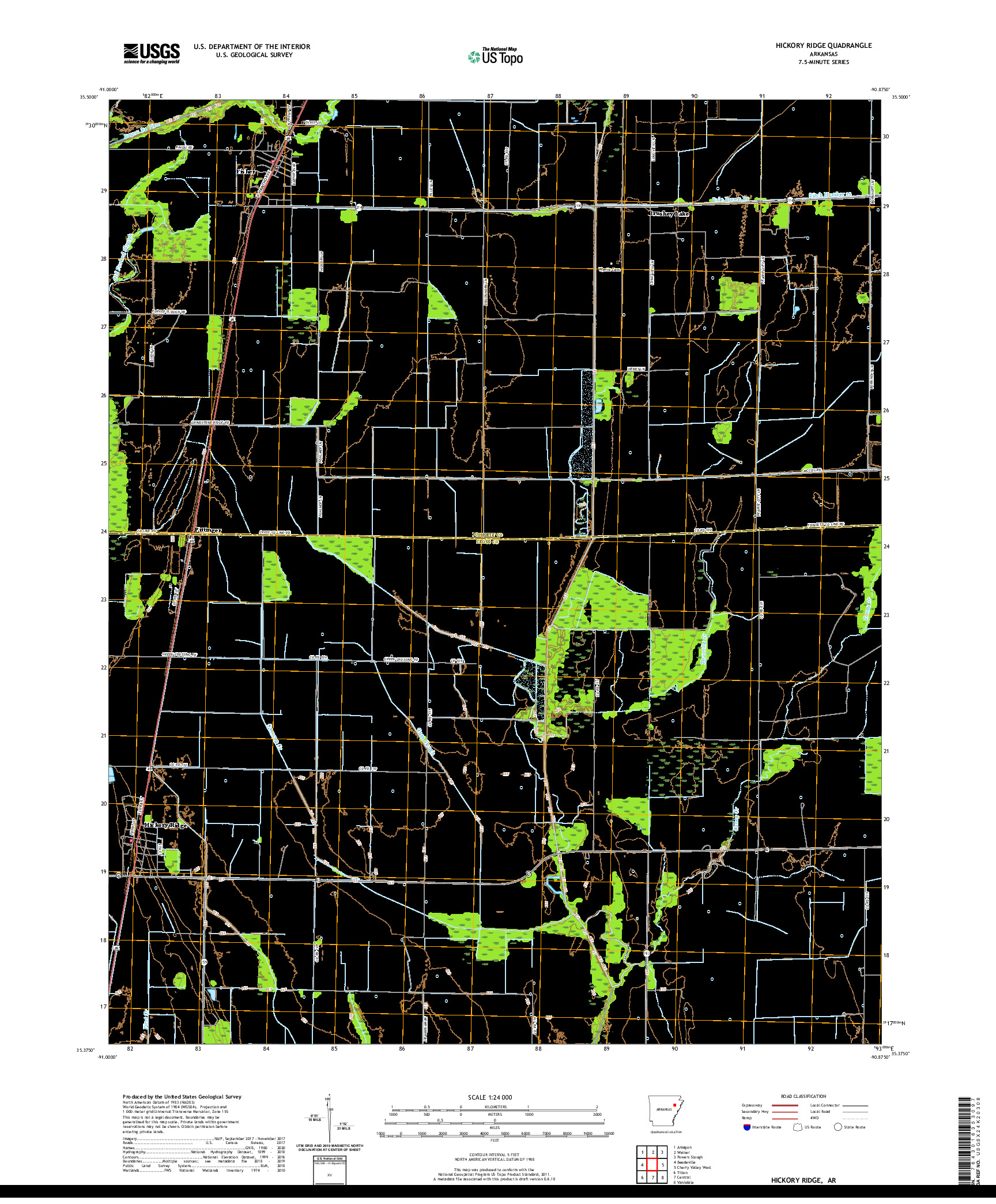 USGS US TOPO 7.5-MINUTE MAP FOR HICKORY RIDGE, AR 2020