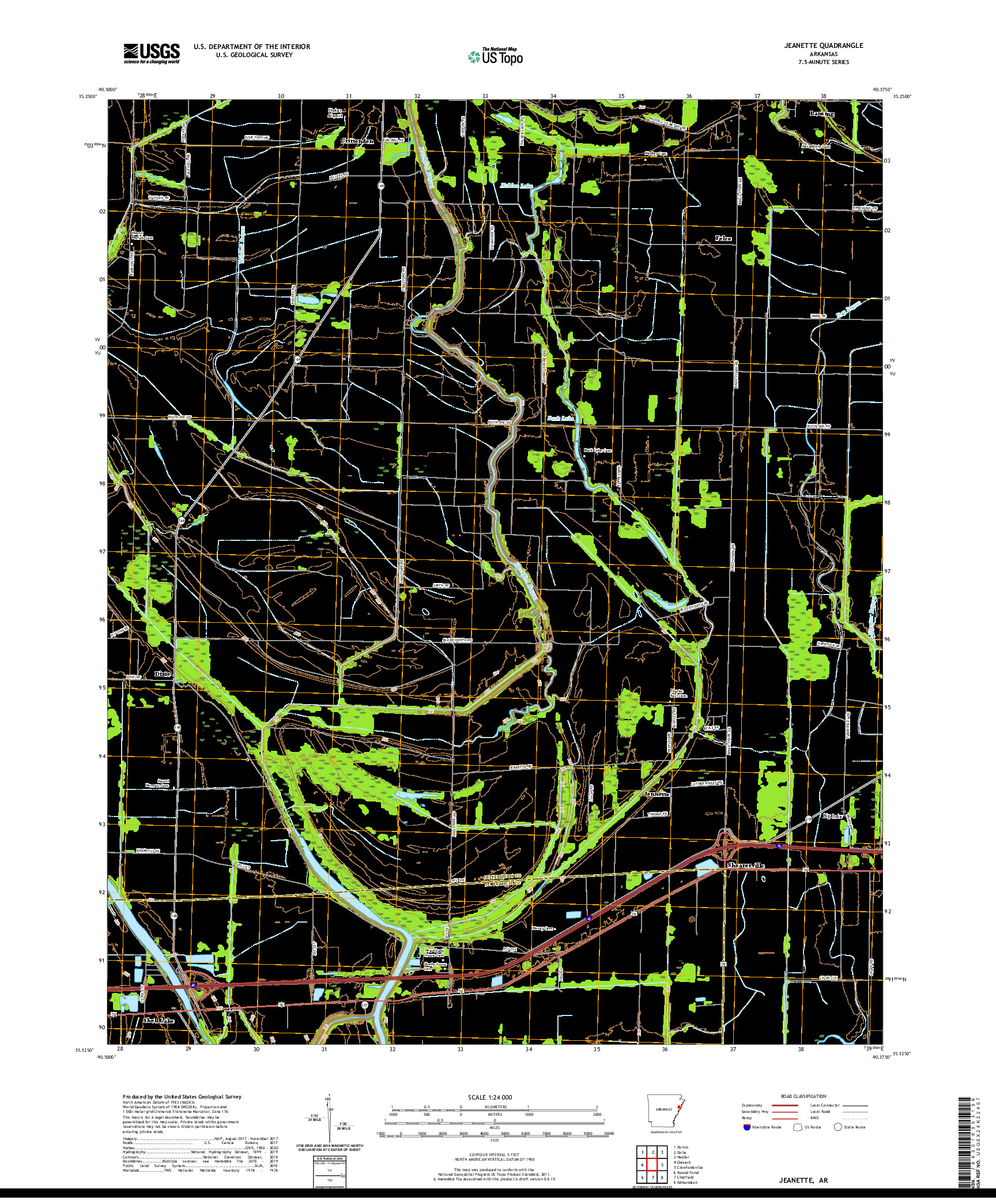 USGS US TOPO 7.5-MINUTE MAP FOR JEANETTE, AR 2020