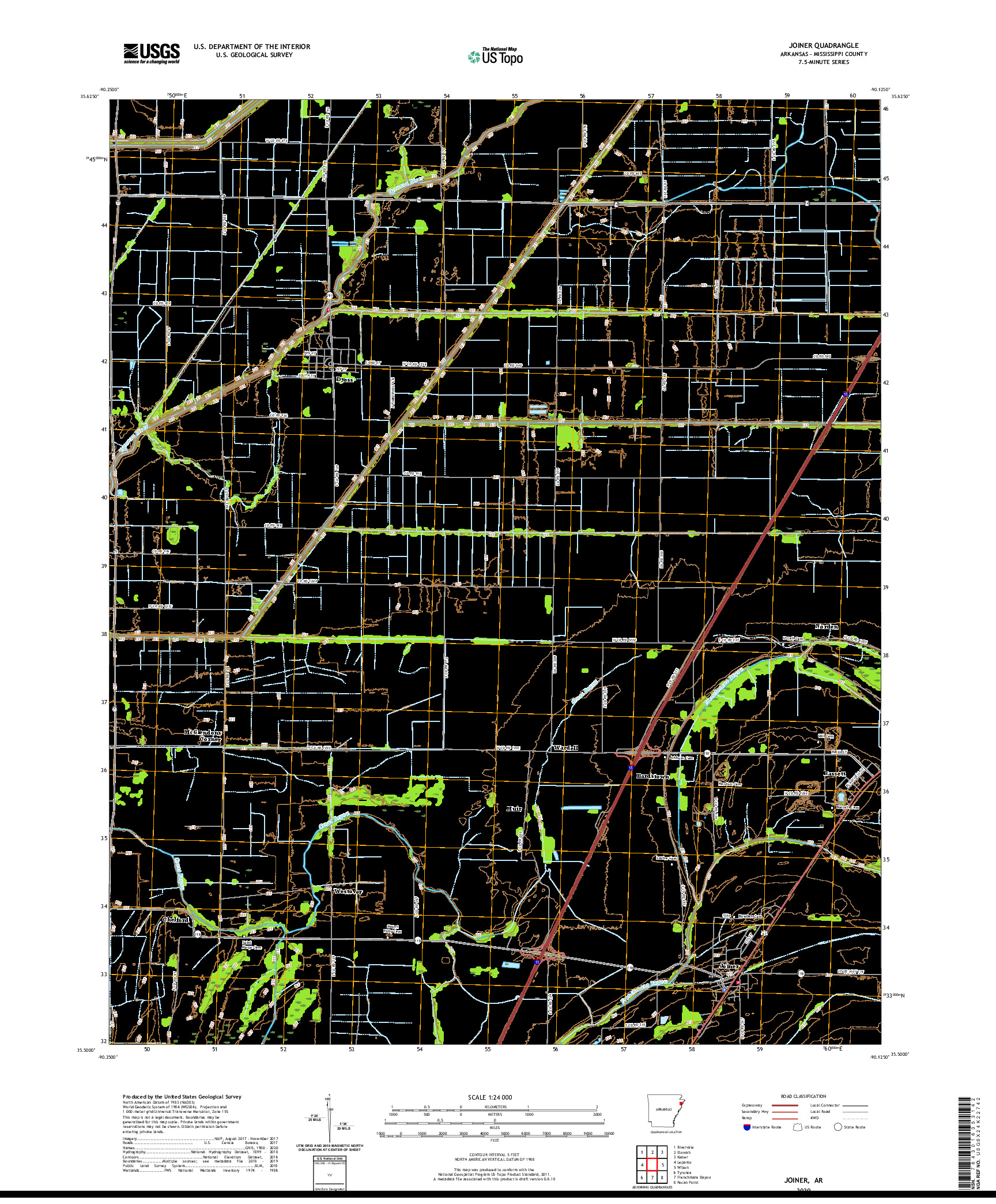 USGS US TOPO 7.5-MINUTE MAP FOR JOINER, AR 2020