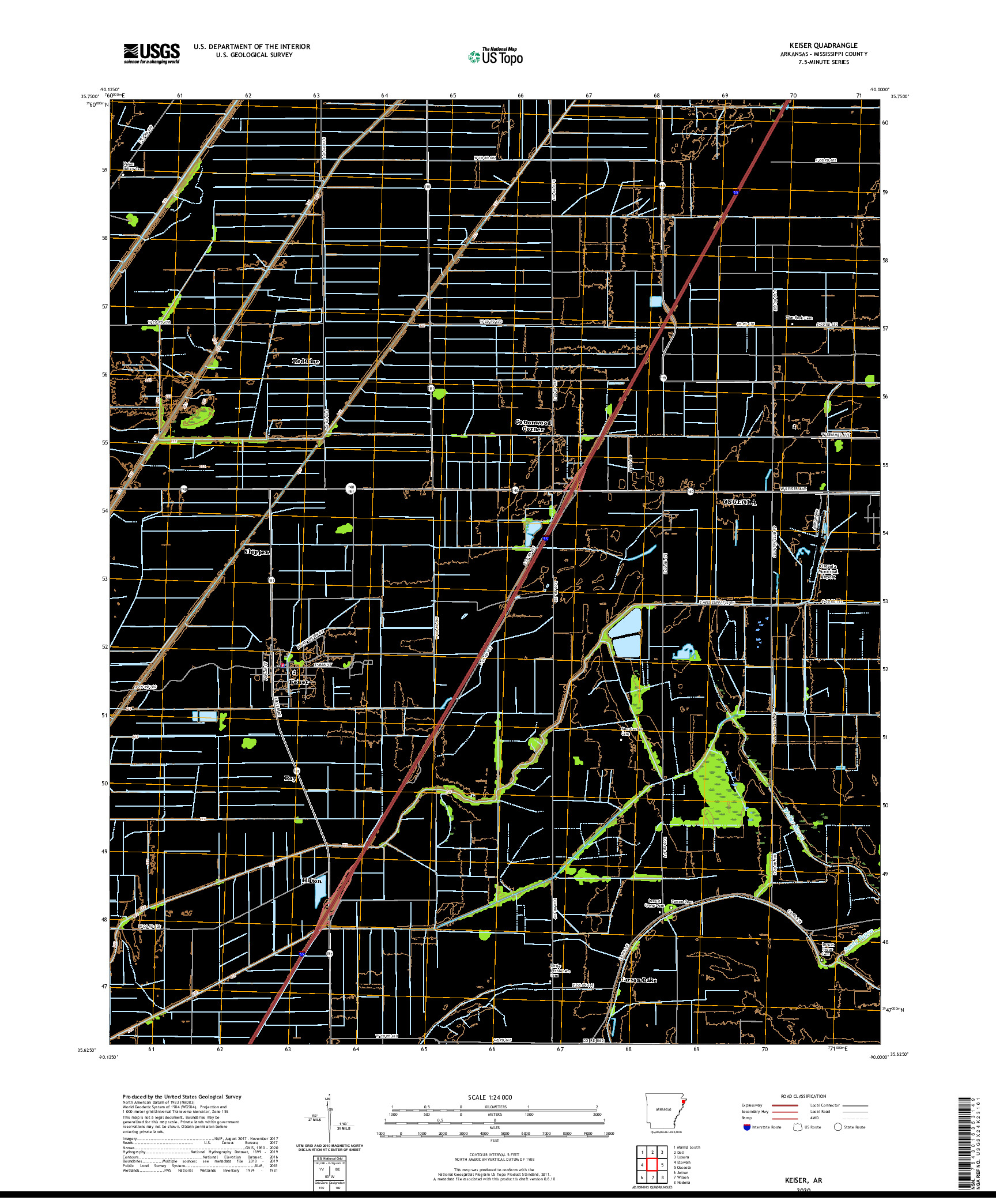 USGS US TOPO 7.5-MINUTE MAP FOR KEISER, AR 2020