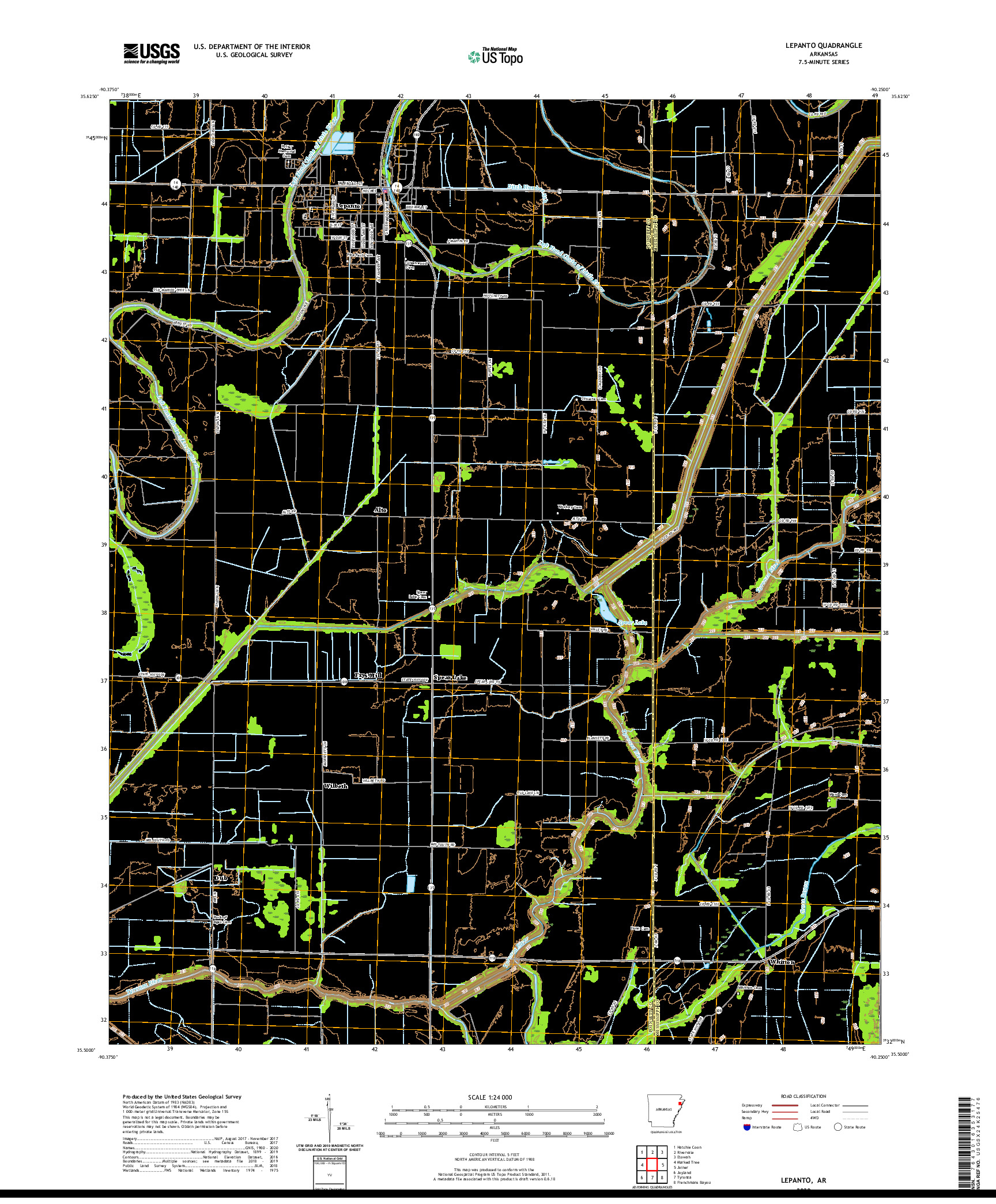 USGS US TOPO 7.5-MINUTE MAP FOR LEPANTO, AR 2020