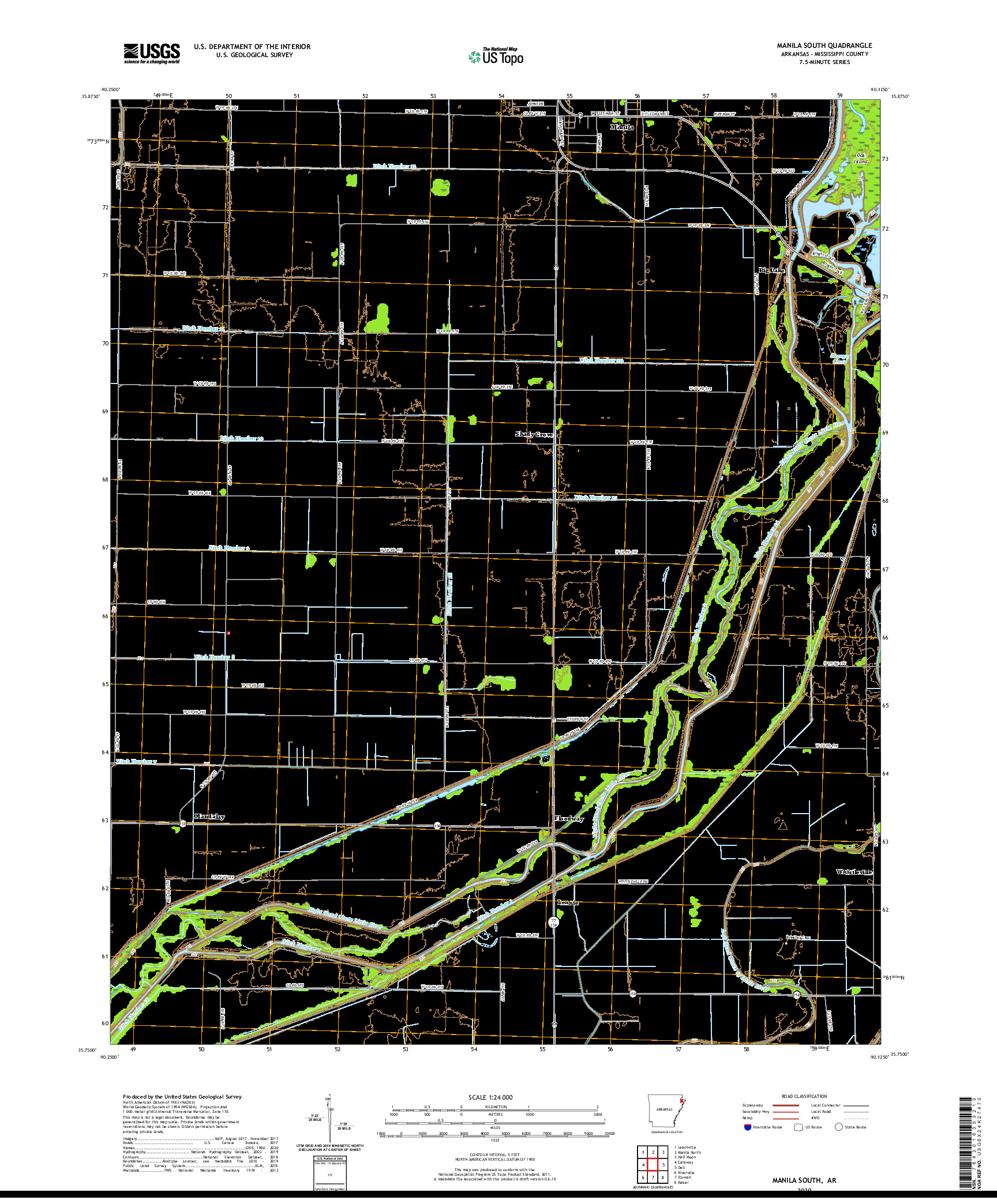 USGS US TOPO 7.5-MINUTE MAP FOR MANILA SOUTH, AR 2020