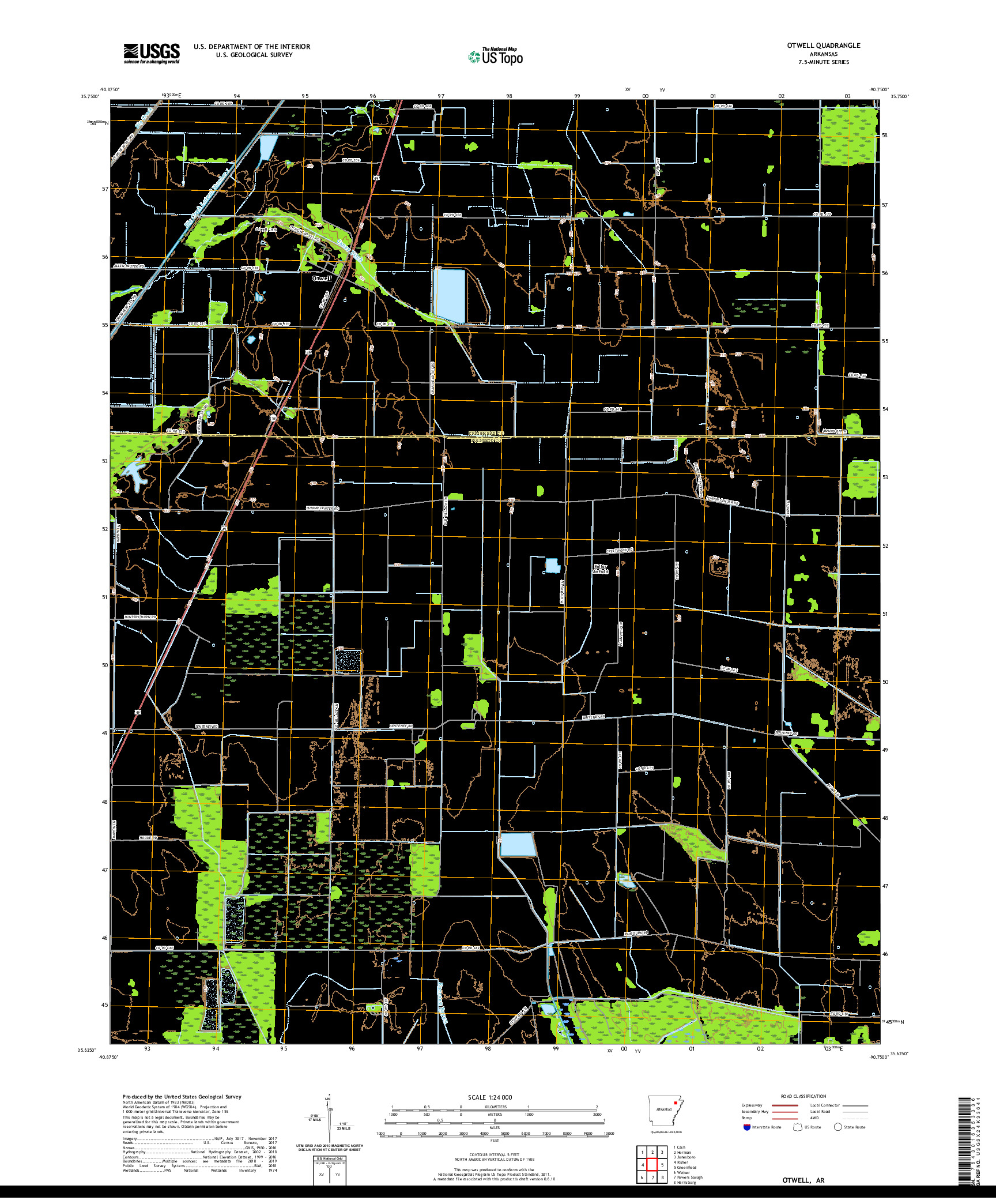 USGS US TOPO 7.5-MINUTE MAP FOR OTWELL, AR 2020