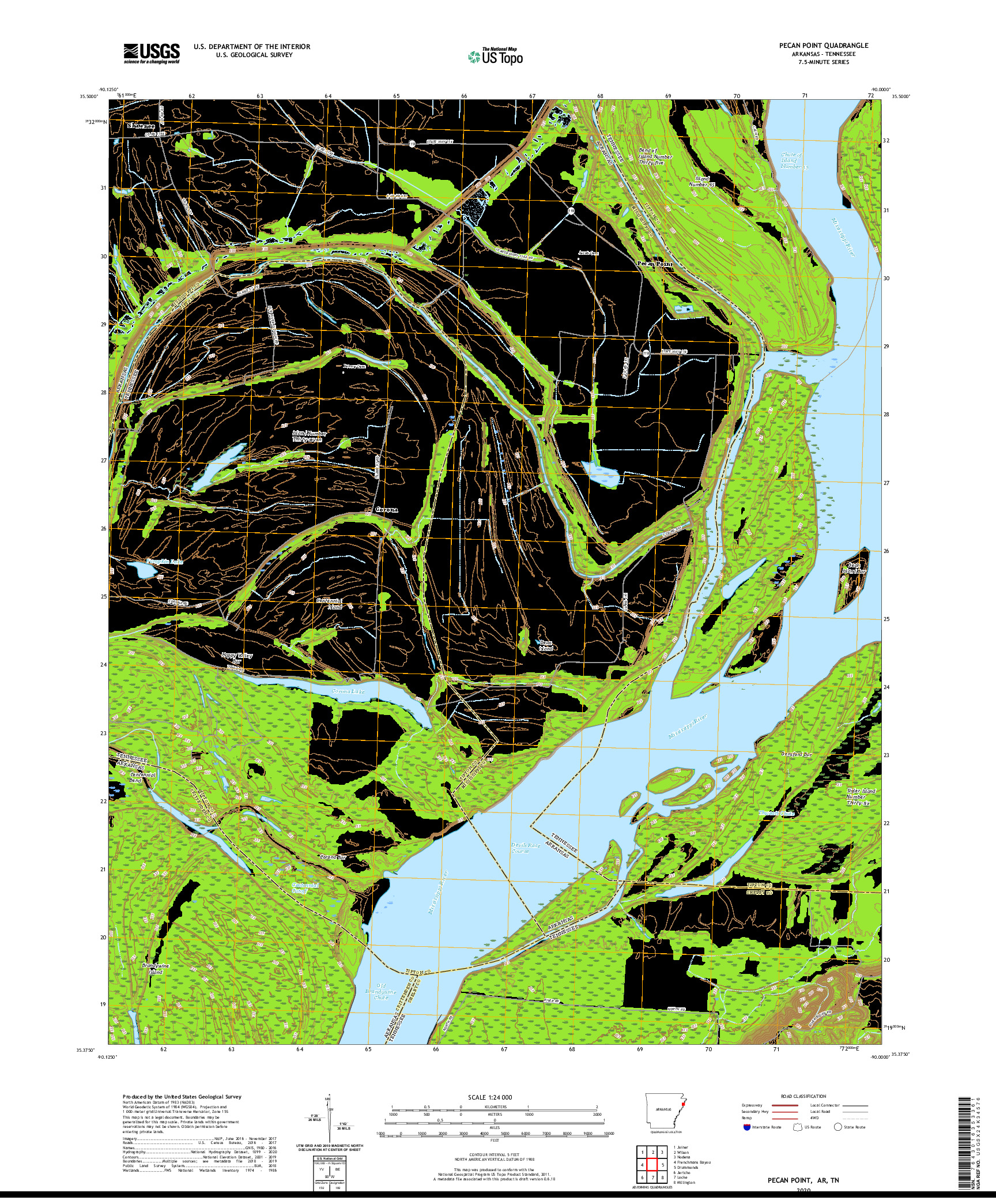 USGS US TOPO 7.5-MINUTE MAP FOR PECAN POINT, AR,TN 2020