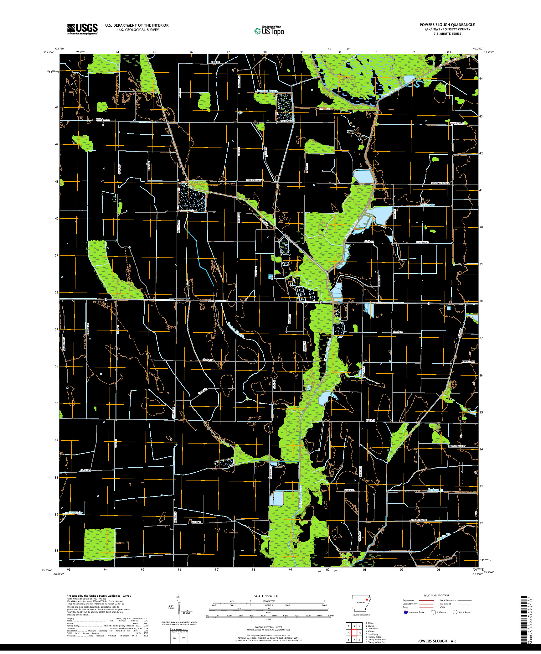 USGS US TOPO 7.5-MINUTE MAP FOR POWERS SLOUGH, AR 2020