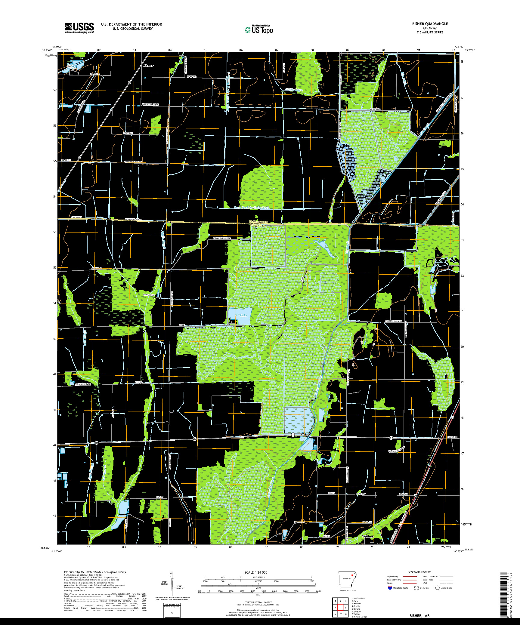 USGS US TOPO 7.5-MINUTE MAP FOR RISHER, AR 2020