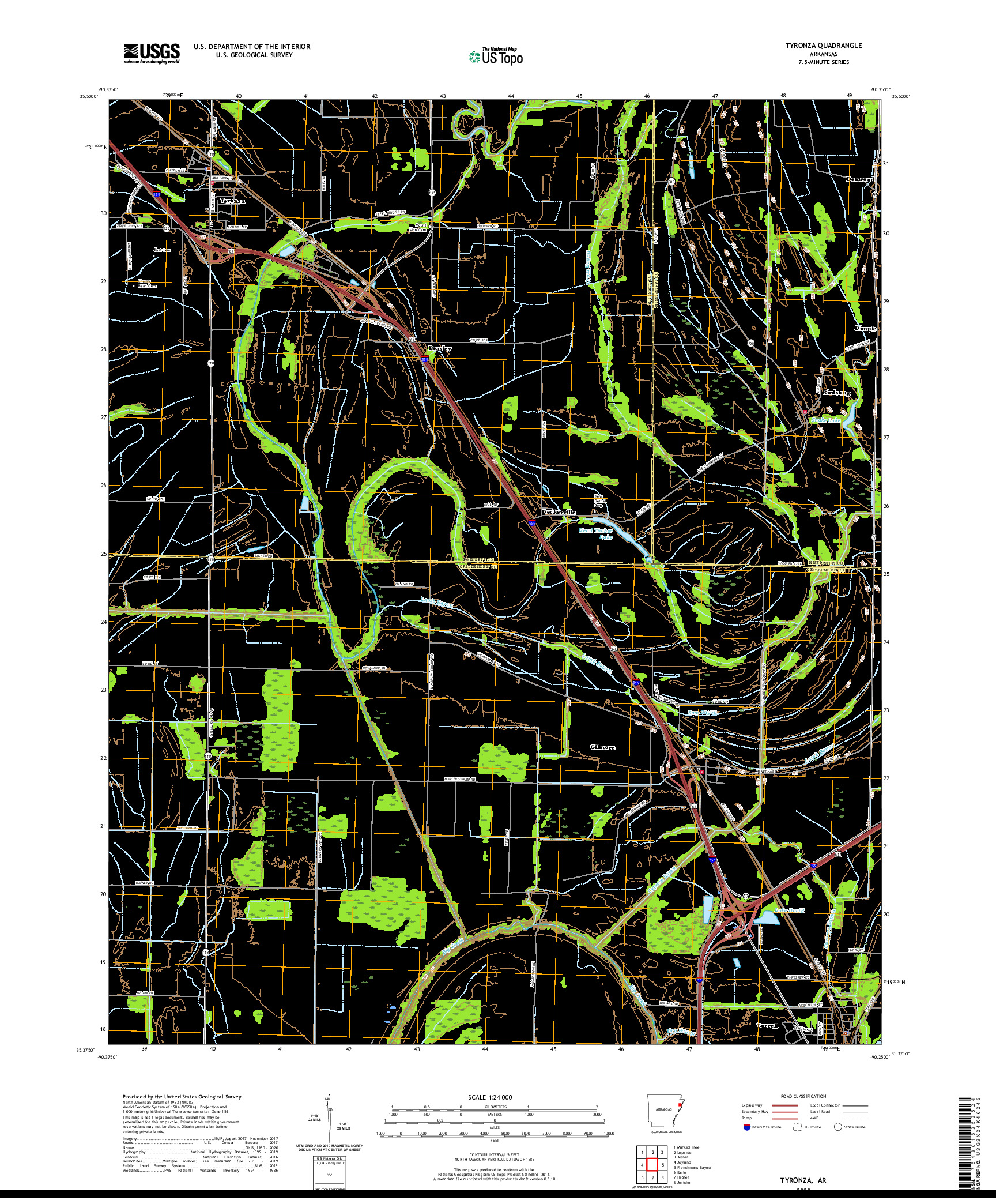 USGS US TOPO 7.5-MINUTE MAP FOR TYRONZA, AR 2020