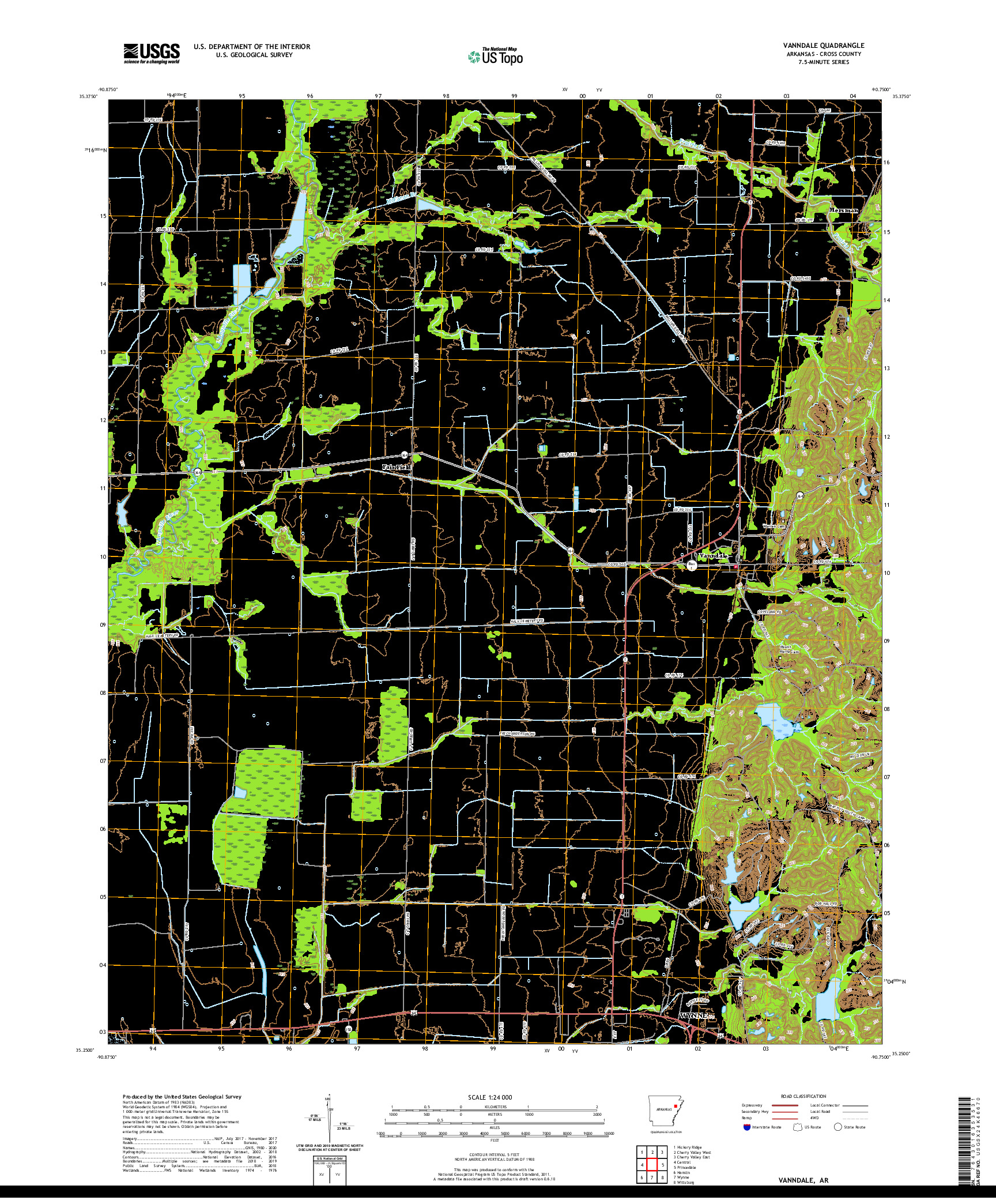 USGS US TOPO 7.5-MINUTE MAP FOR VANNDALE, AR 2020