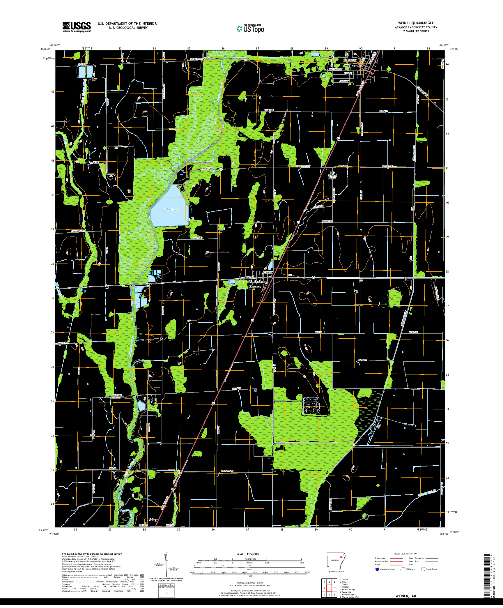 USGS US TOPO 7.5-MINUTE MAP FOR WEINER, AR 2020